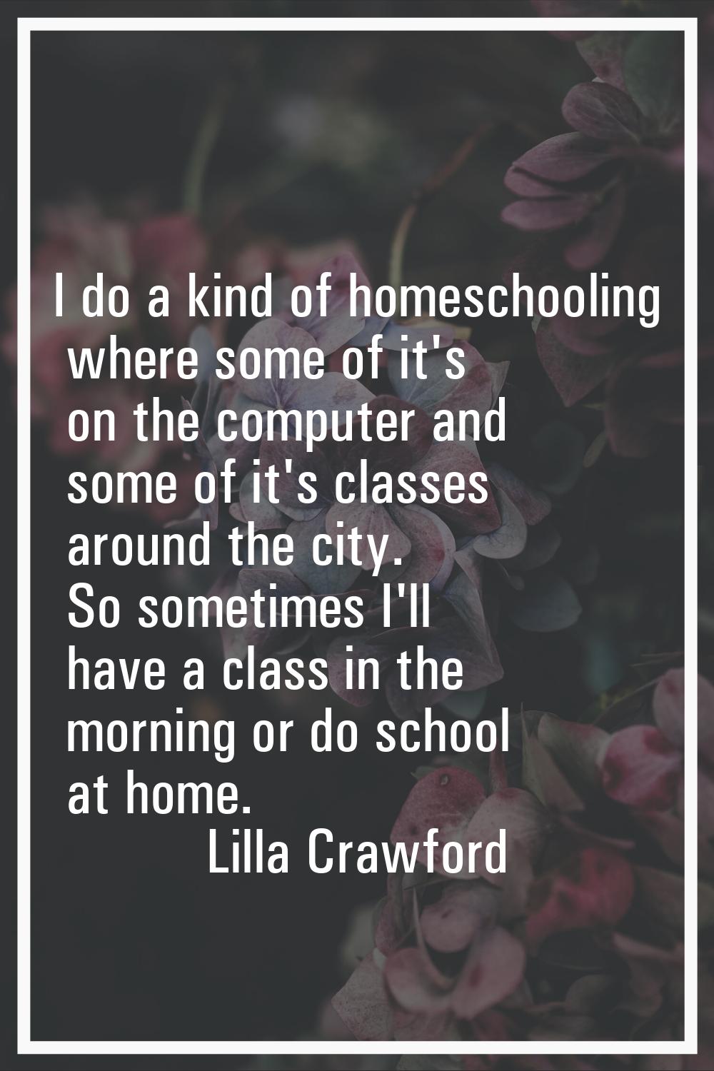 I do a kind of homeschooling where some of it's on the computer and some of it's classes around the