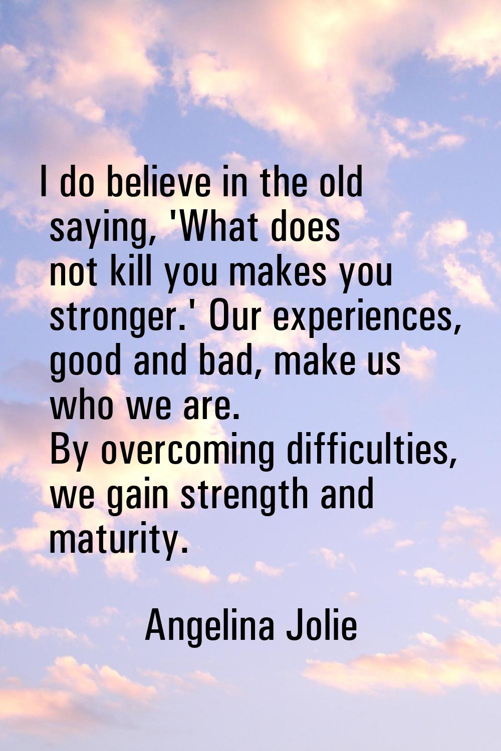 I do believe in the old saying, 'What does not kill you makes you stronger.' Our experiences, good 