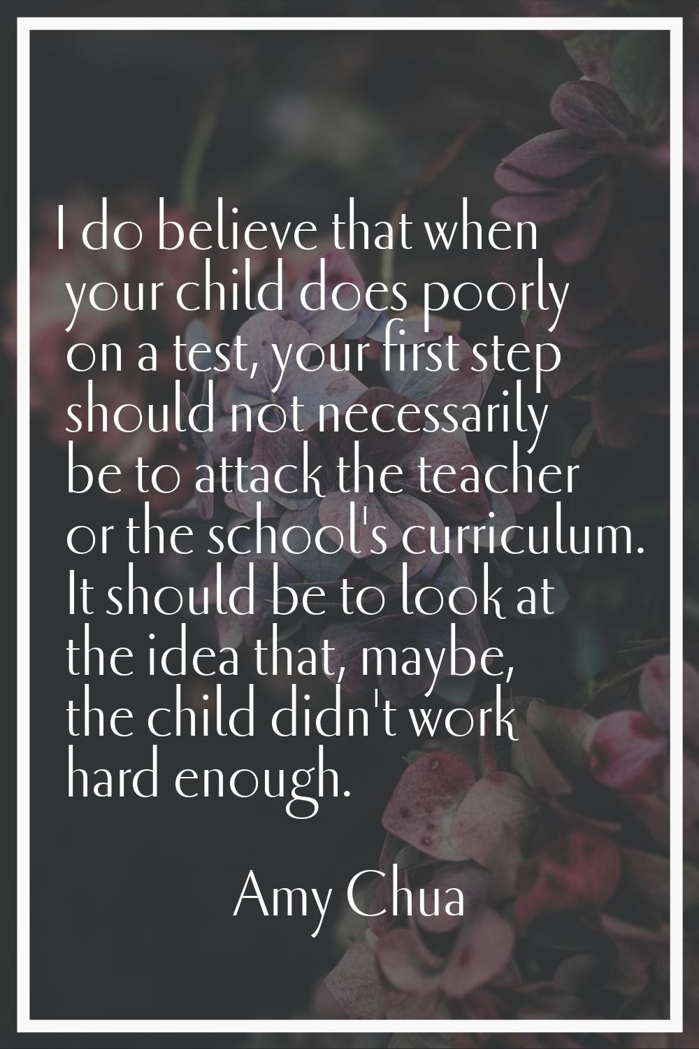 I do believe that when your child does poorly on a test, your first step should not necessarily be 