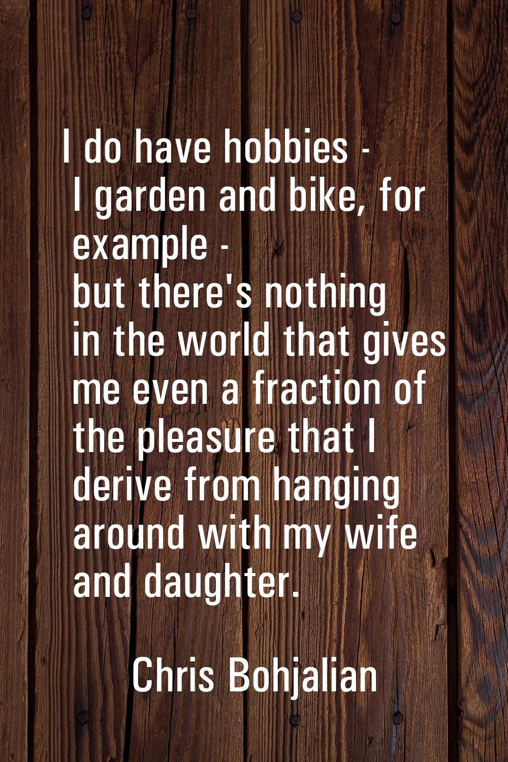 I do have hobbies - I garden and bike, for example - but there's nothing in the world that gives me