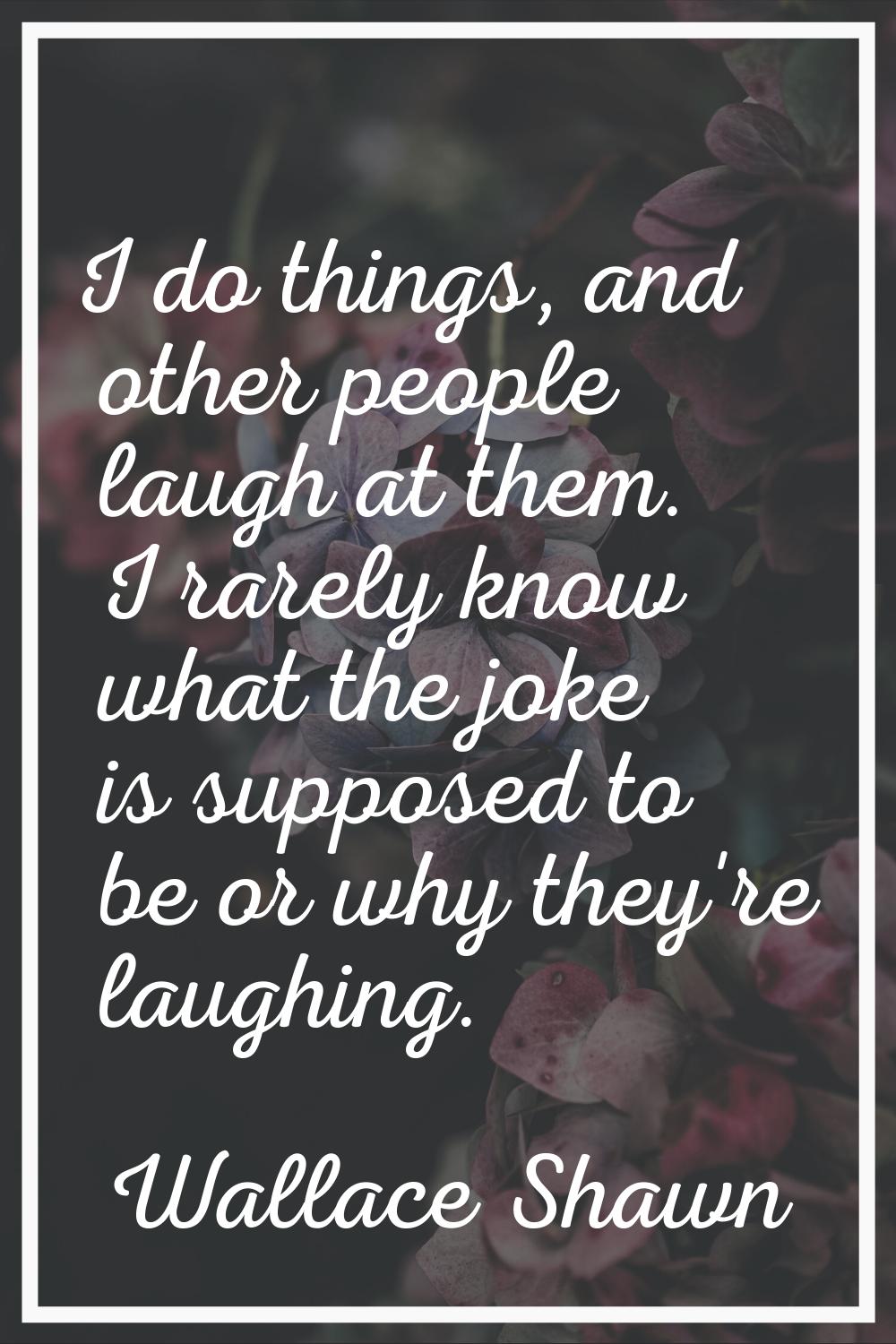 I do things, and other people laugh at them. I rarely know what the joke is supposed to be or why t