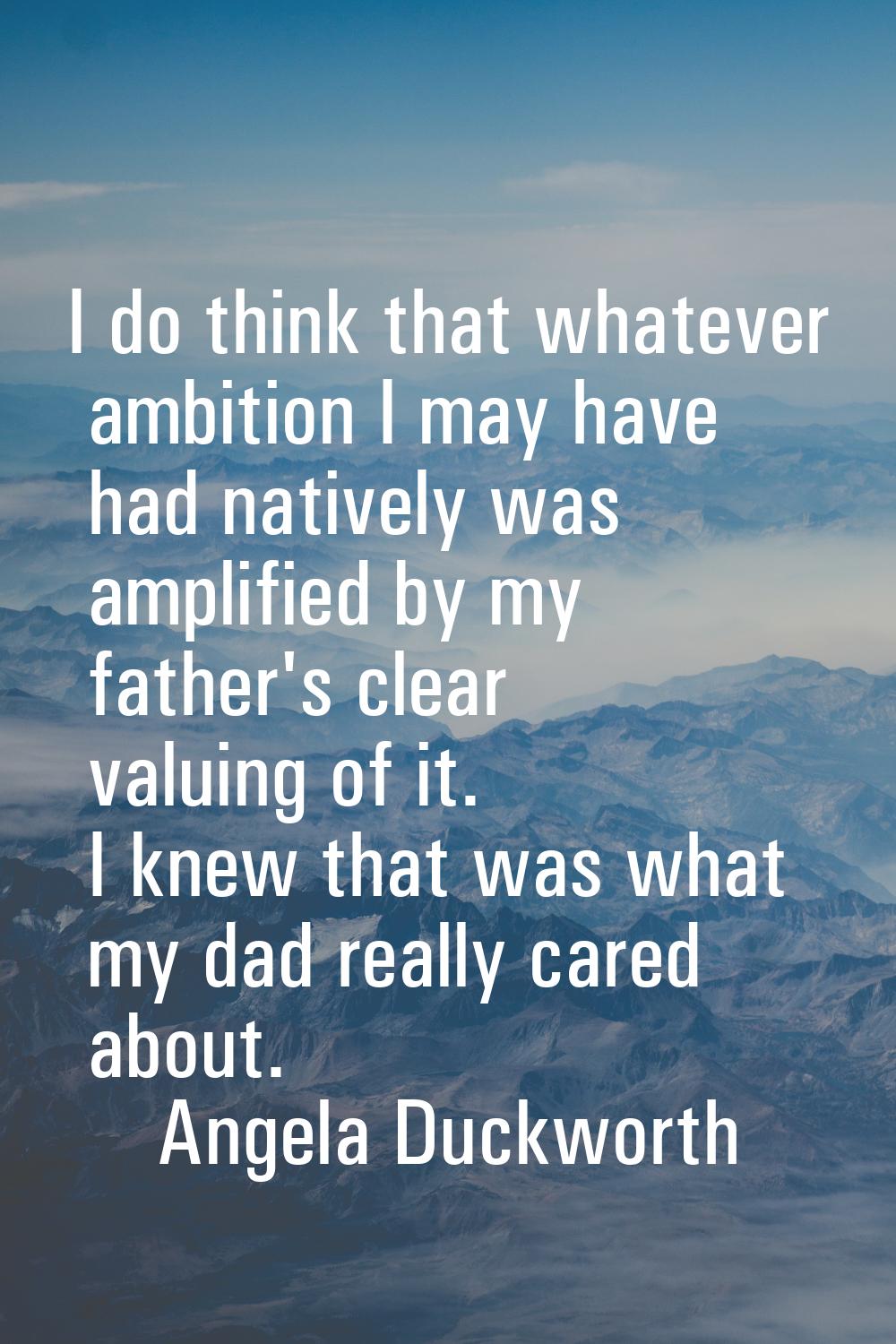 I do think that whatever ambition I may have had natively was amplified by my father's clear valuin
