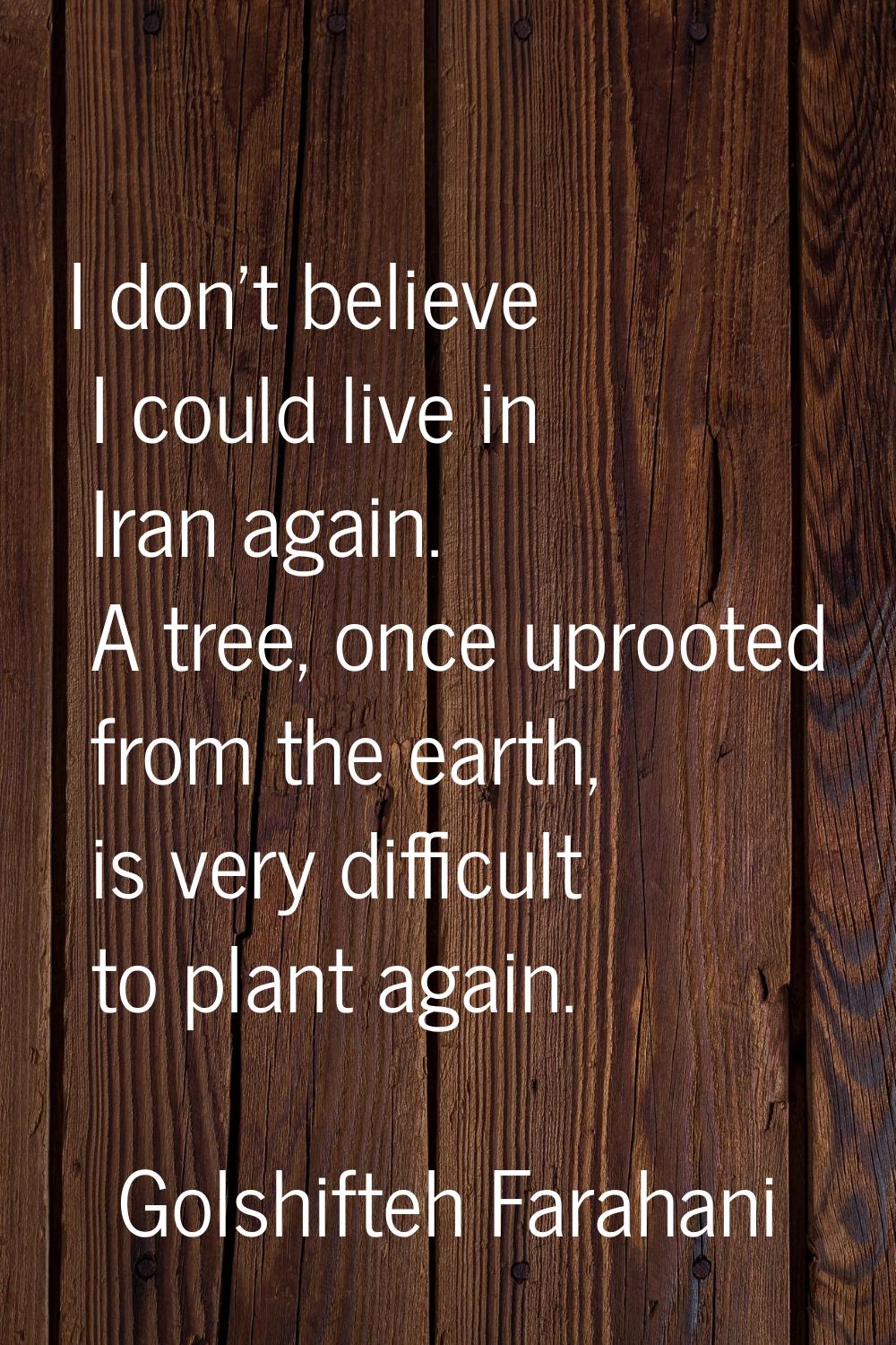 I don't believe I could live in Iran again. A tree, once uprooted from the earth, is very difficult