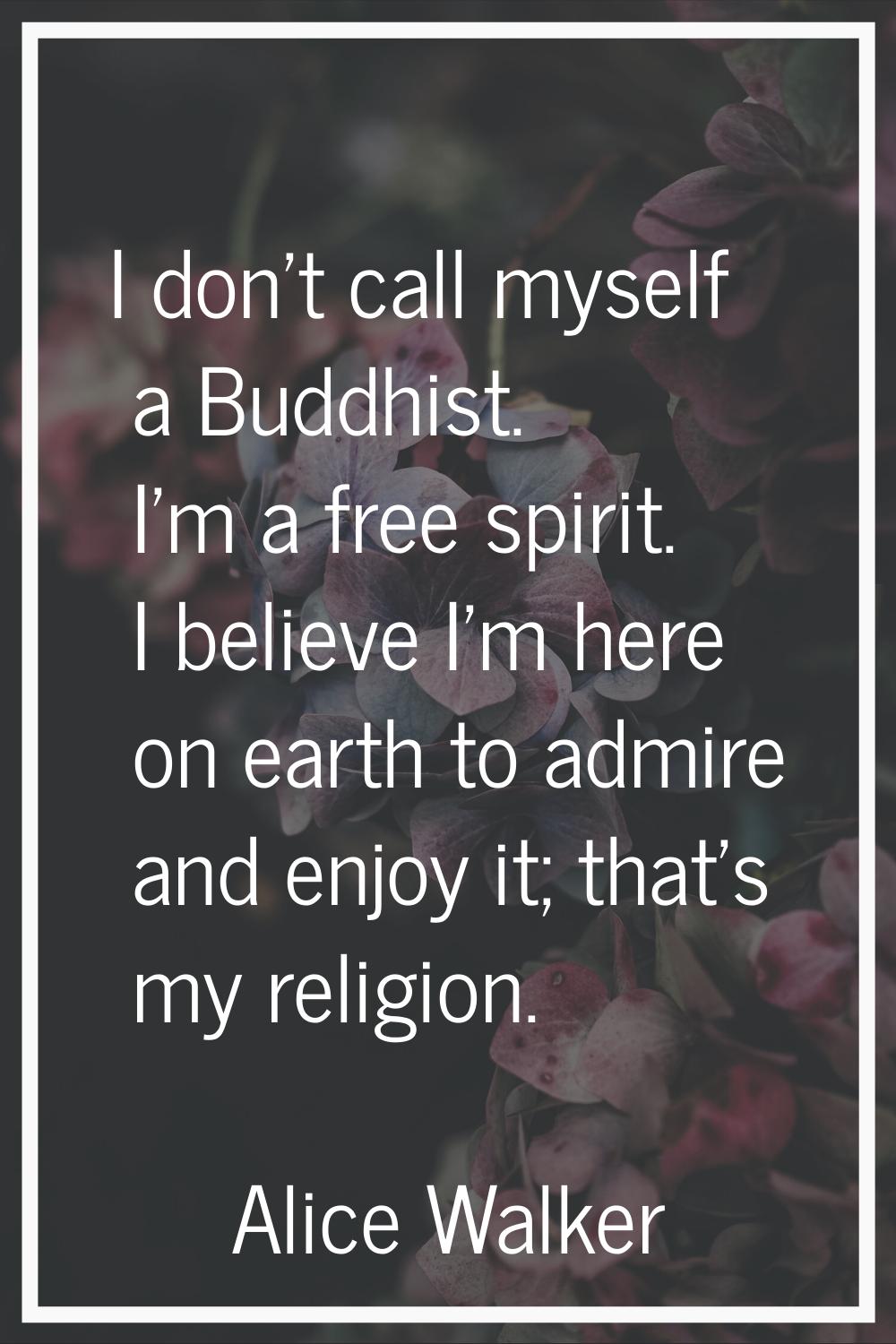 I don't call myself a Buddhist. I'm a free spirit. I believe I'm here on earth to admire and enjoy 