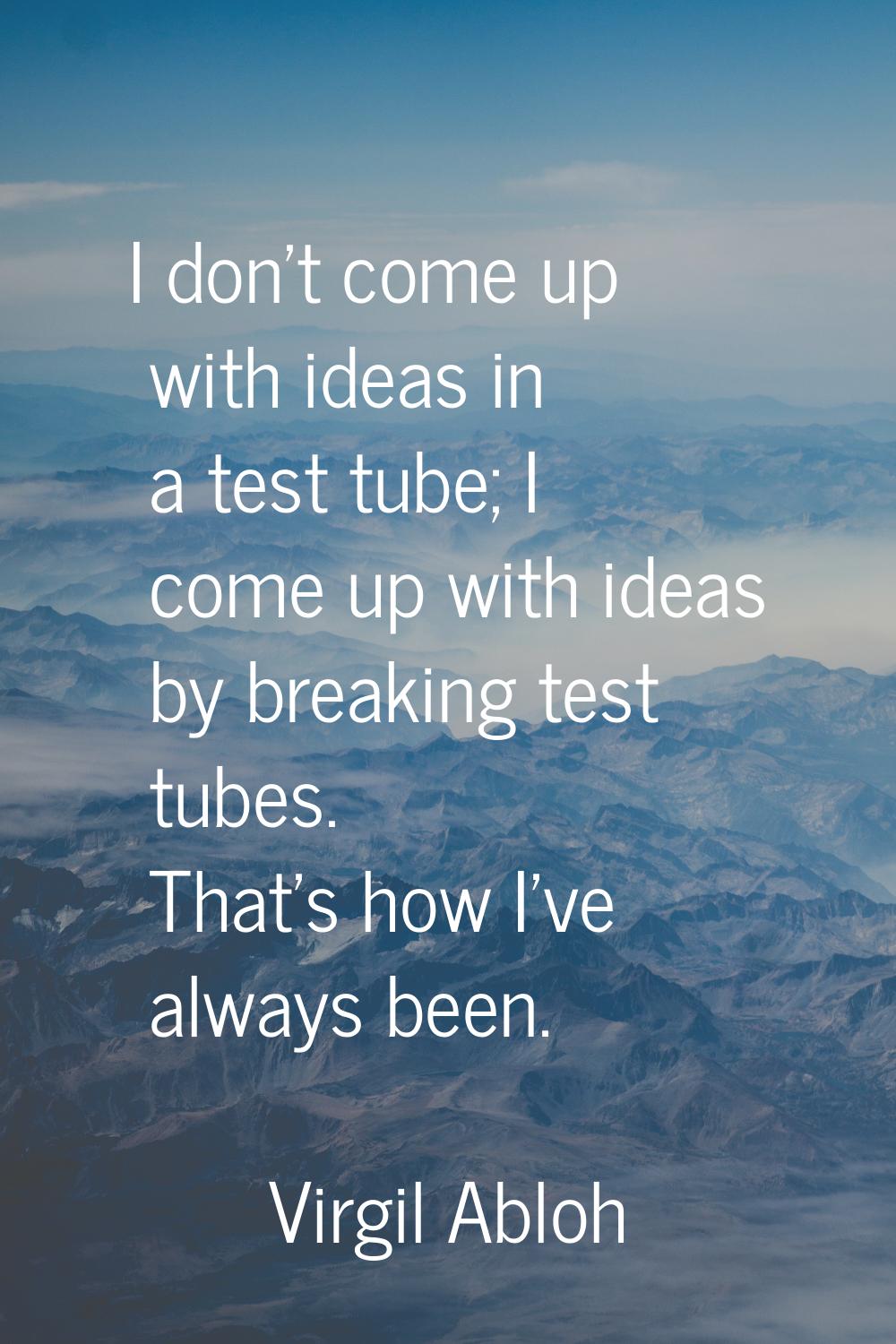 I don't come up with ideas in a test tube; I come up with ideas by breaking test tubes. That's how 