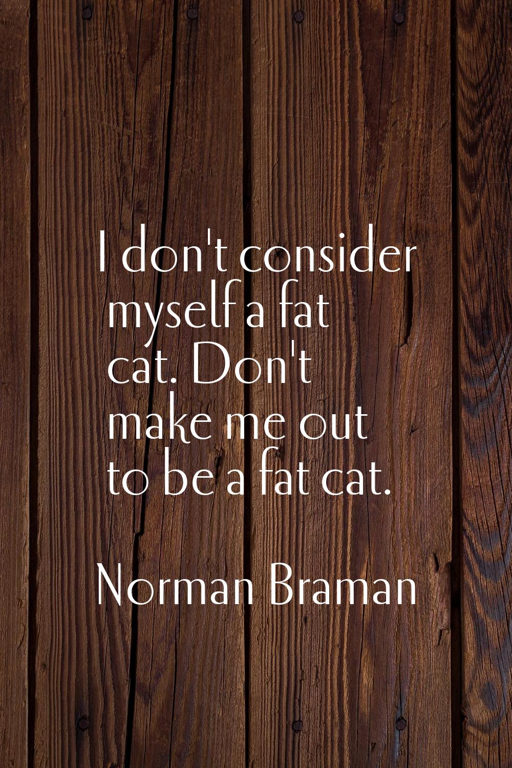 I don't consider myself a fat cat. Don't make me out to be a fat cat.
