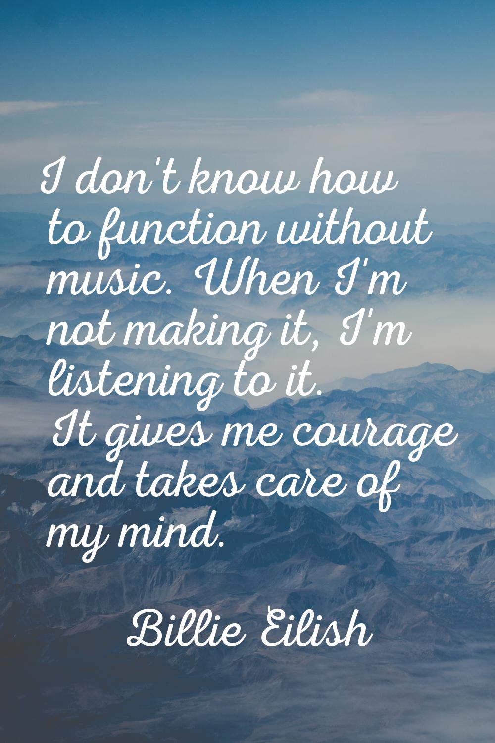 I don't know how to function without music. When I'm not making it, I'm listening to it. It gives m