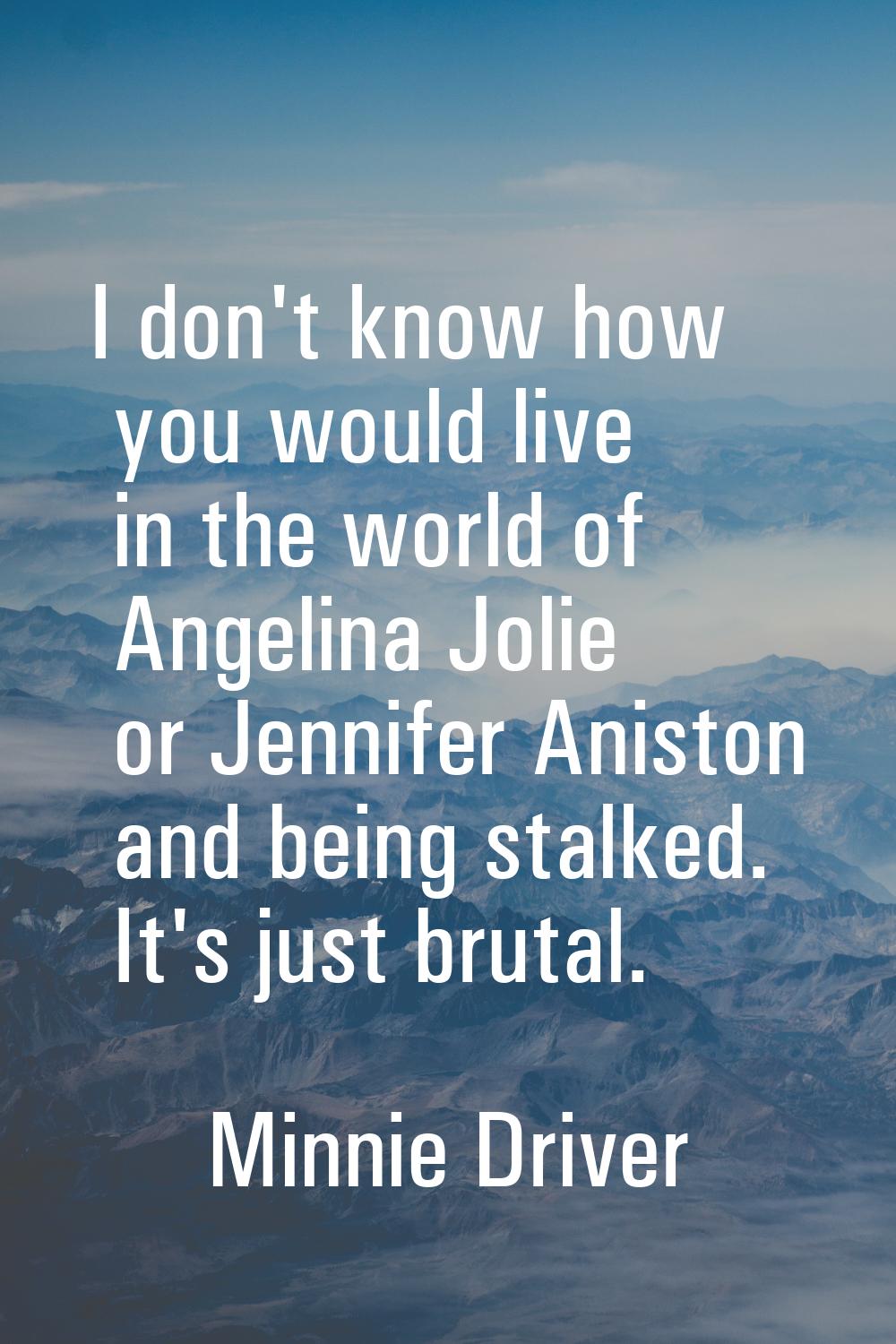 I don't know how you would live in the world of Angelina Jolie or Jennifer Aniston and being stalke