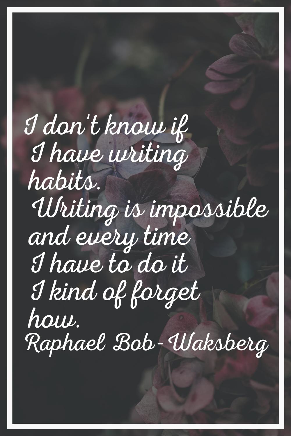 I don't know if I have writing habits. Writing is impossible and every time I have to do it I kind 