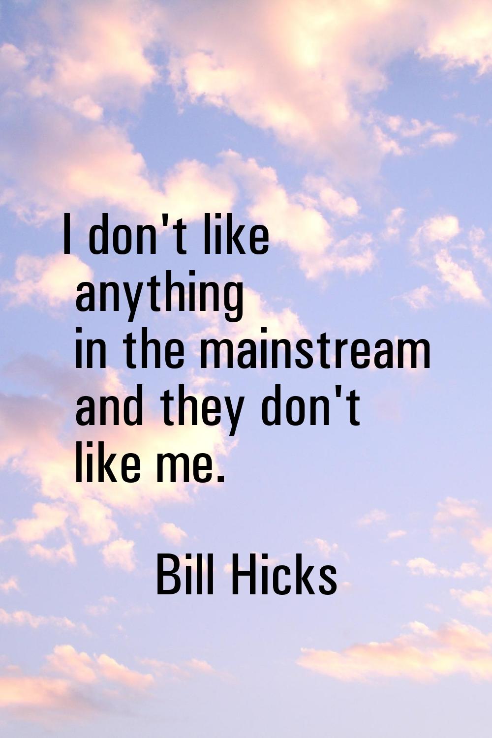 I don't like anything in the mainstream and they don't like me.