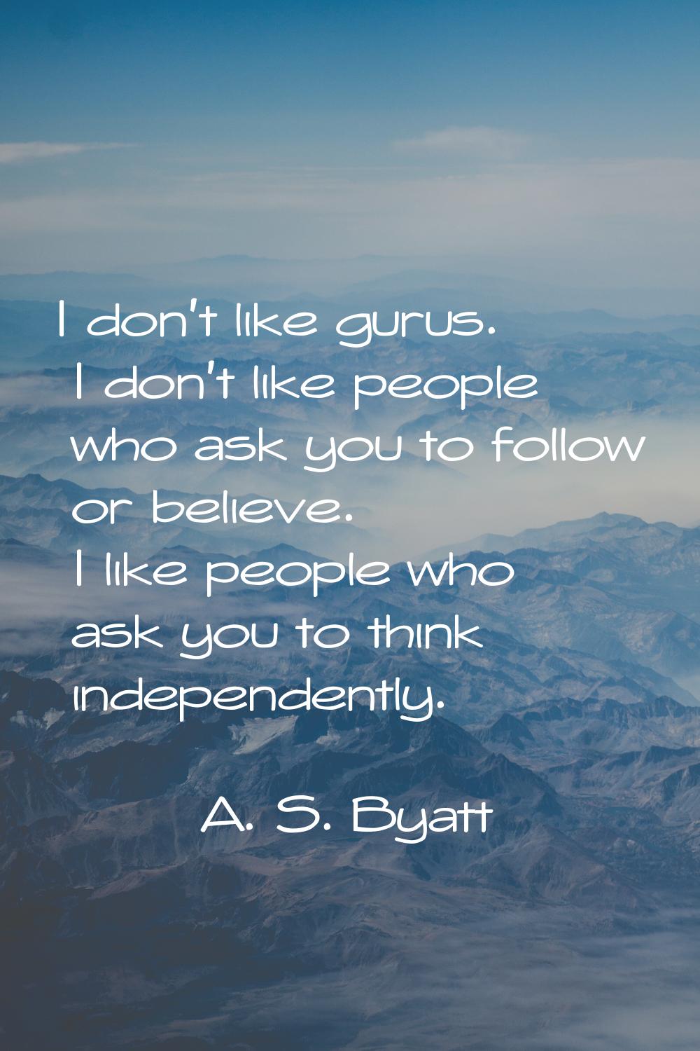 I don't like gurus. I don't like people who ask you to follow or believe. I like people who ask you