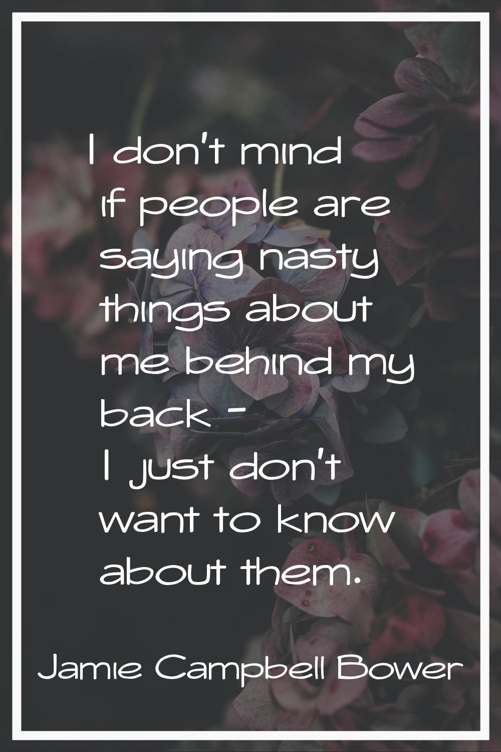 I don't mind if people are saying nasty things about me behind my back - I just don't want to know 