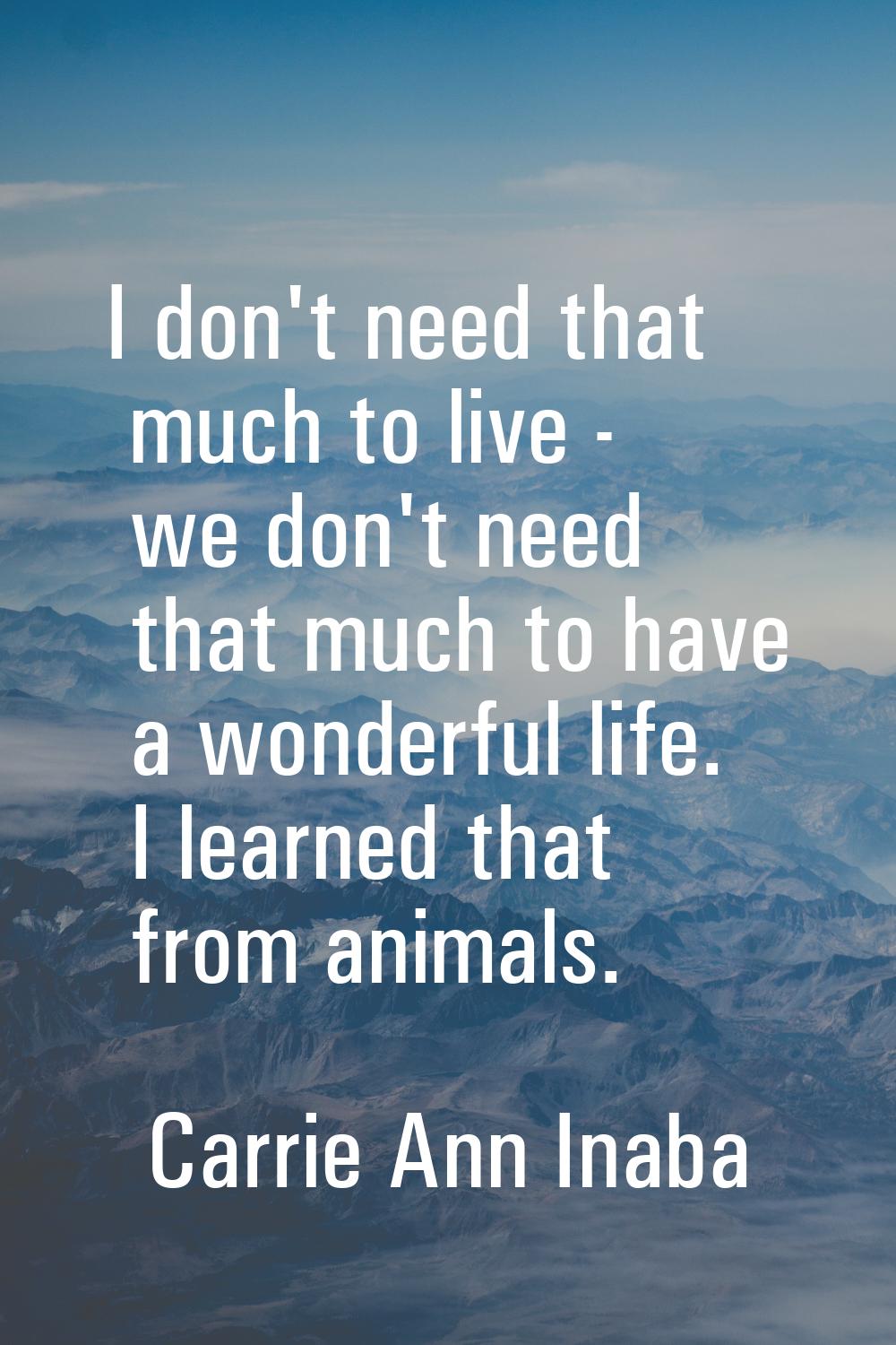 I don't need that much to live - we don't need that much to have a wonderful life. I learned that f