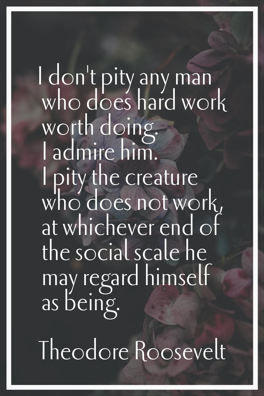I don't pity any man who does hard work worth doing. I admire him. I pity the creature who does not