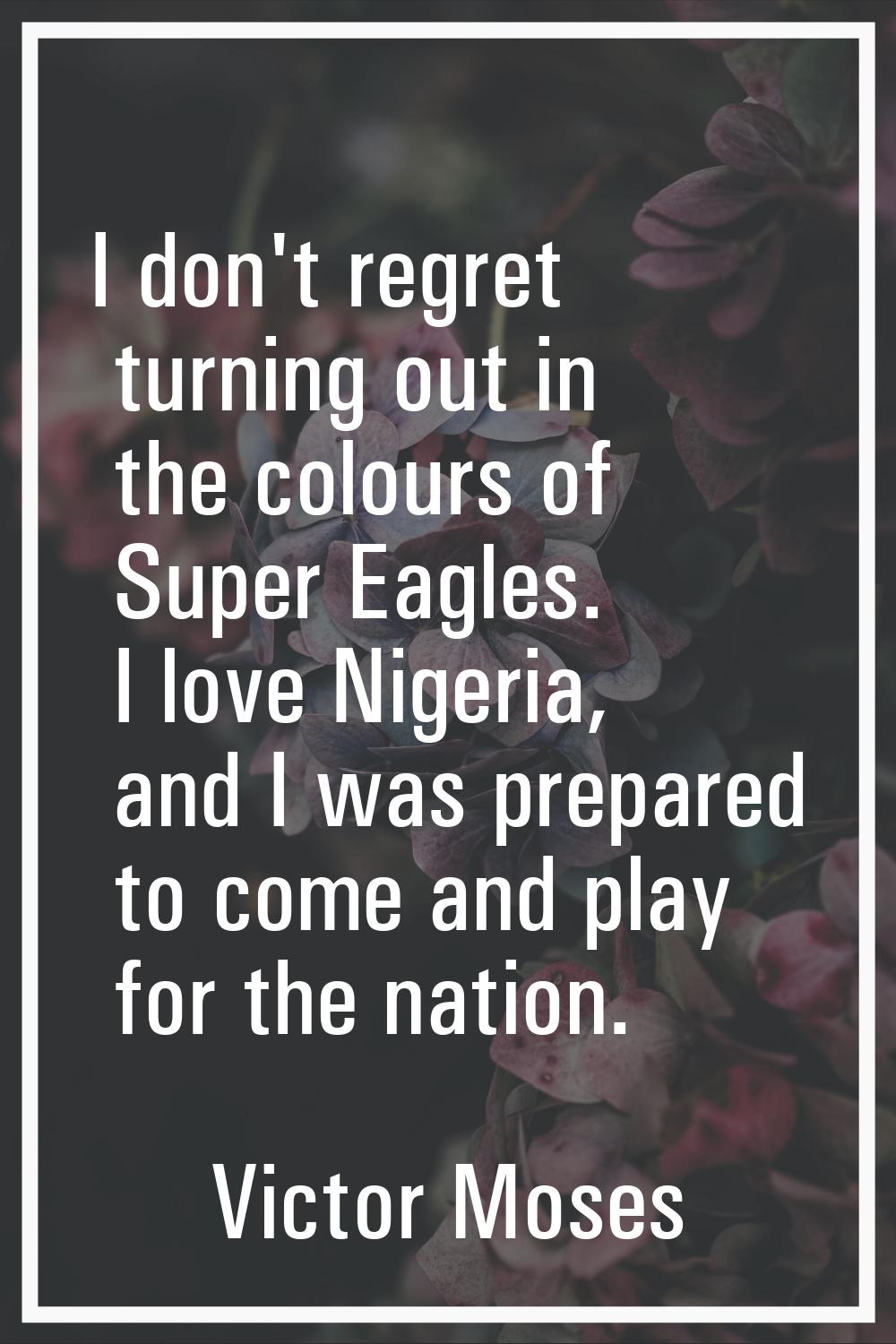 I don't regret turning out in the colours of Super Eagles. I love Nigeria, and I was prepared to co