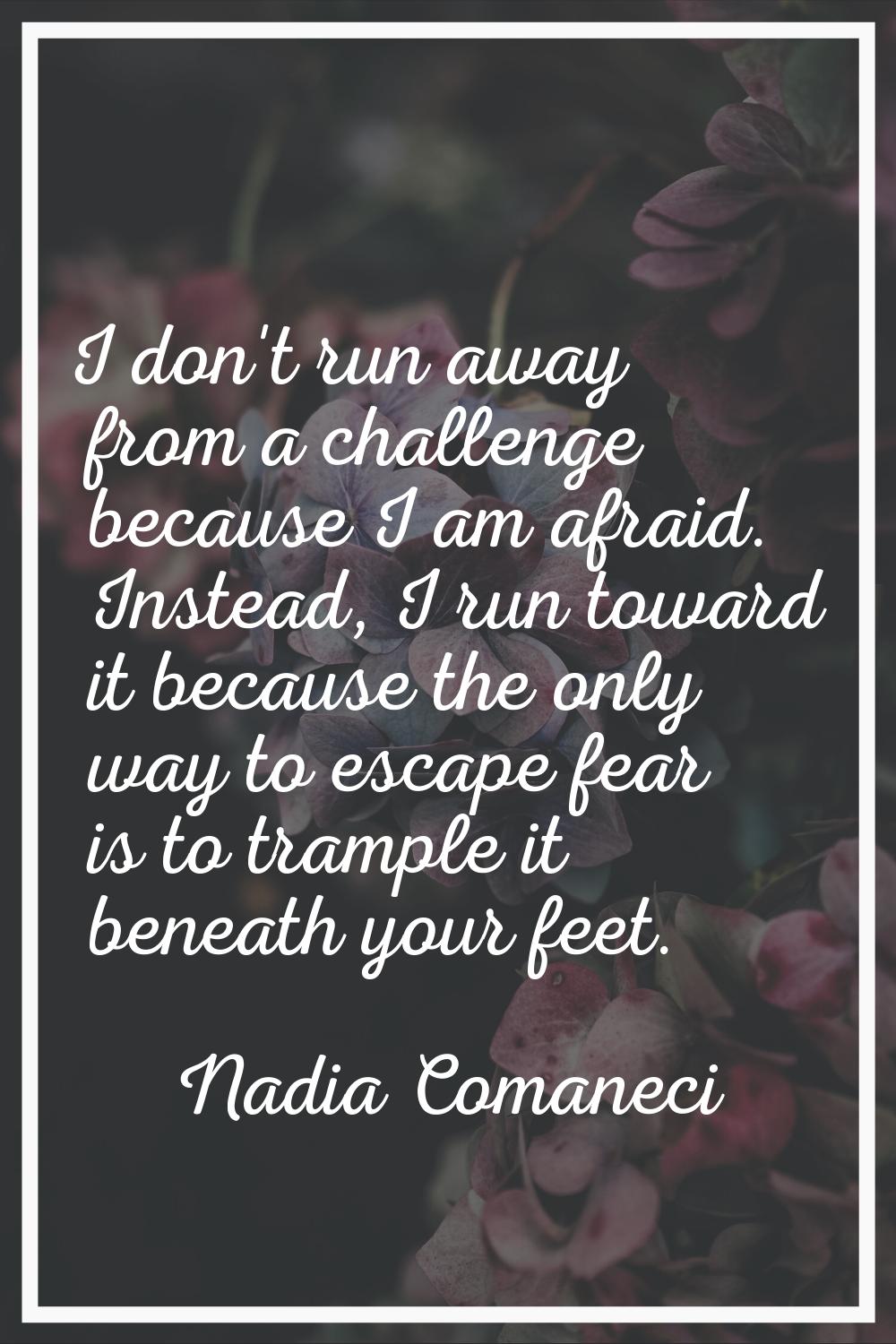 I don't run away from a challenge because I am afraid. Instead, I run toward it because the only wa