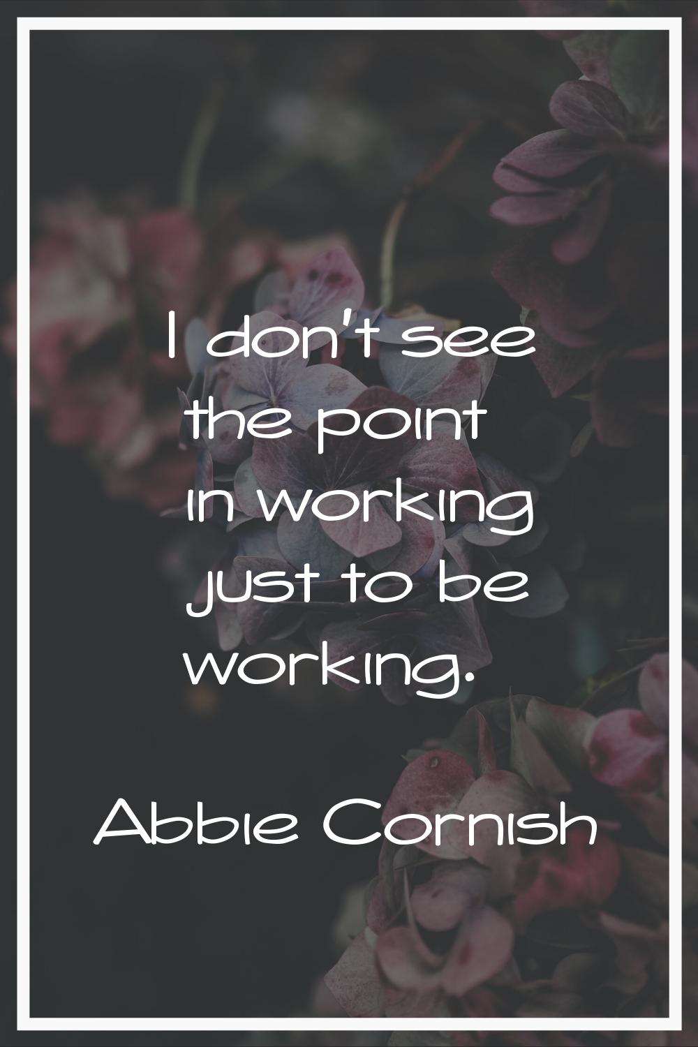 I don't see the point in working just to be working.