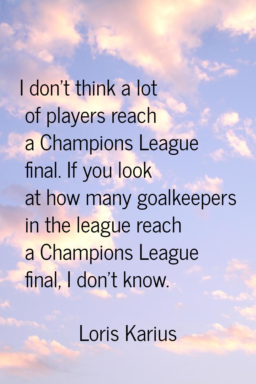 I don't think a lot of players reach a Champions League final. If you look at how many goalkeepers 