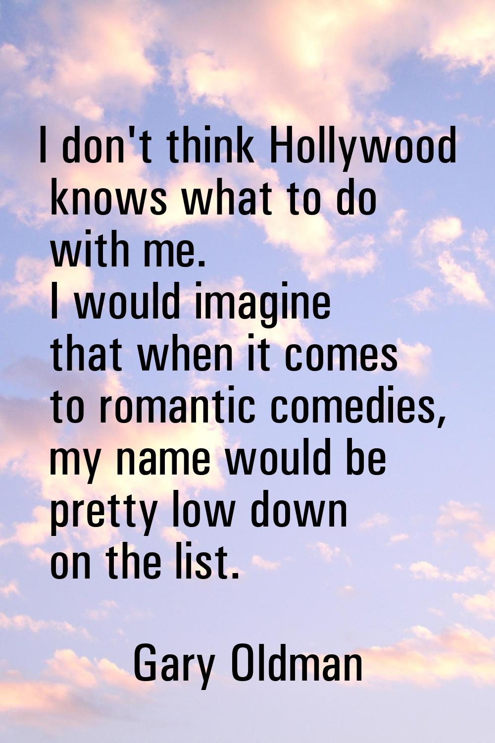 I don't think Hollywood knows what to do with me. I would imagine that when it comes to romantic co