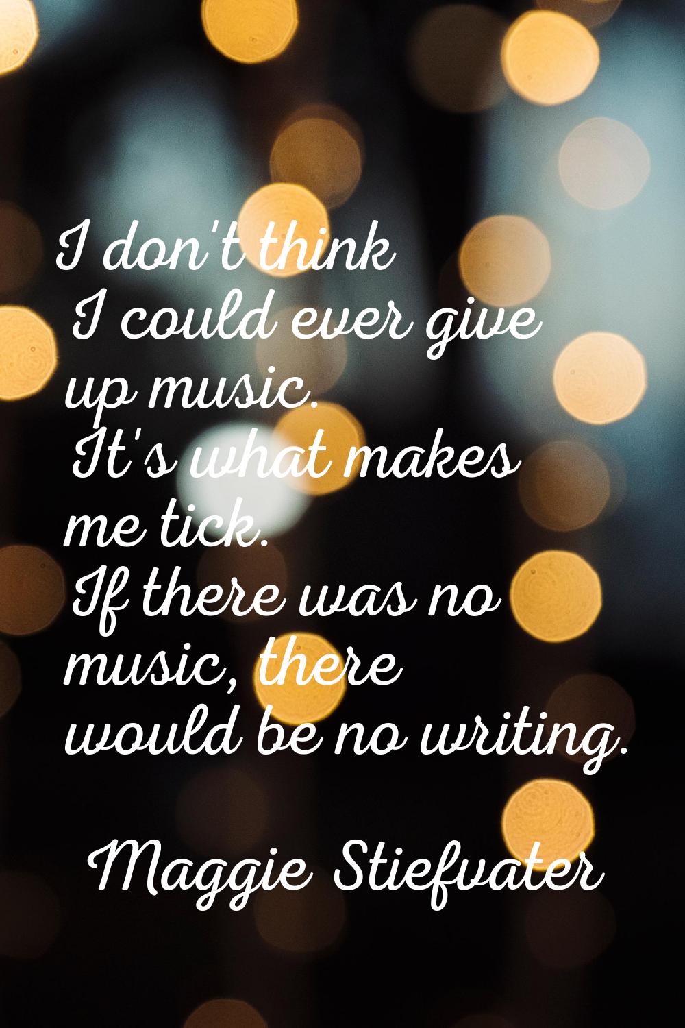 I don't think I could ever give up music. It's what makes me tick. If there was no music, there wou