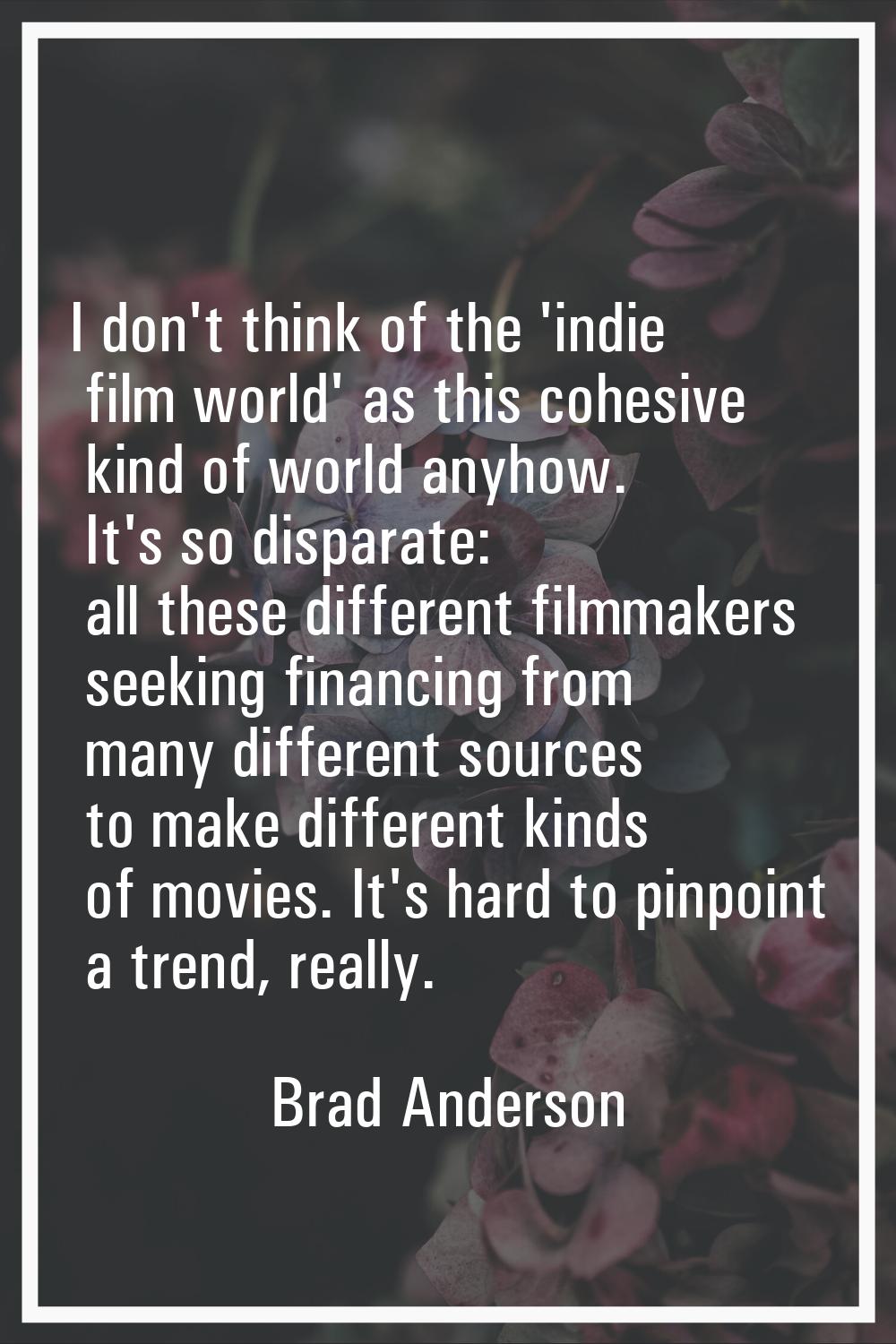 I don't think of the 'indie film world' as this cohesive kind of world anyhow. It's so disparate: a