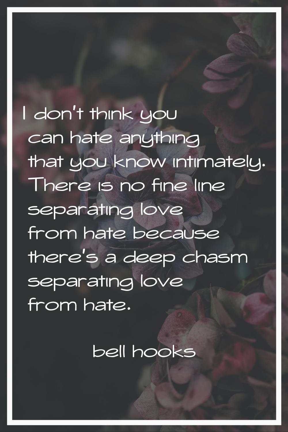 I don't think you can hate anything that you know intimately. There is no fine line separating love