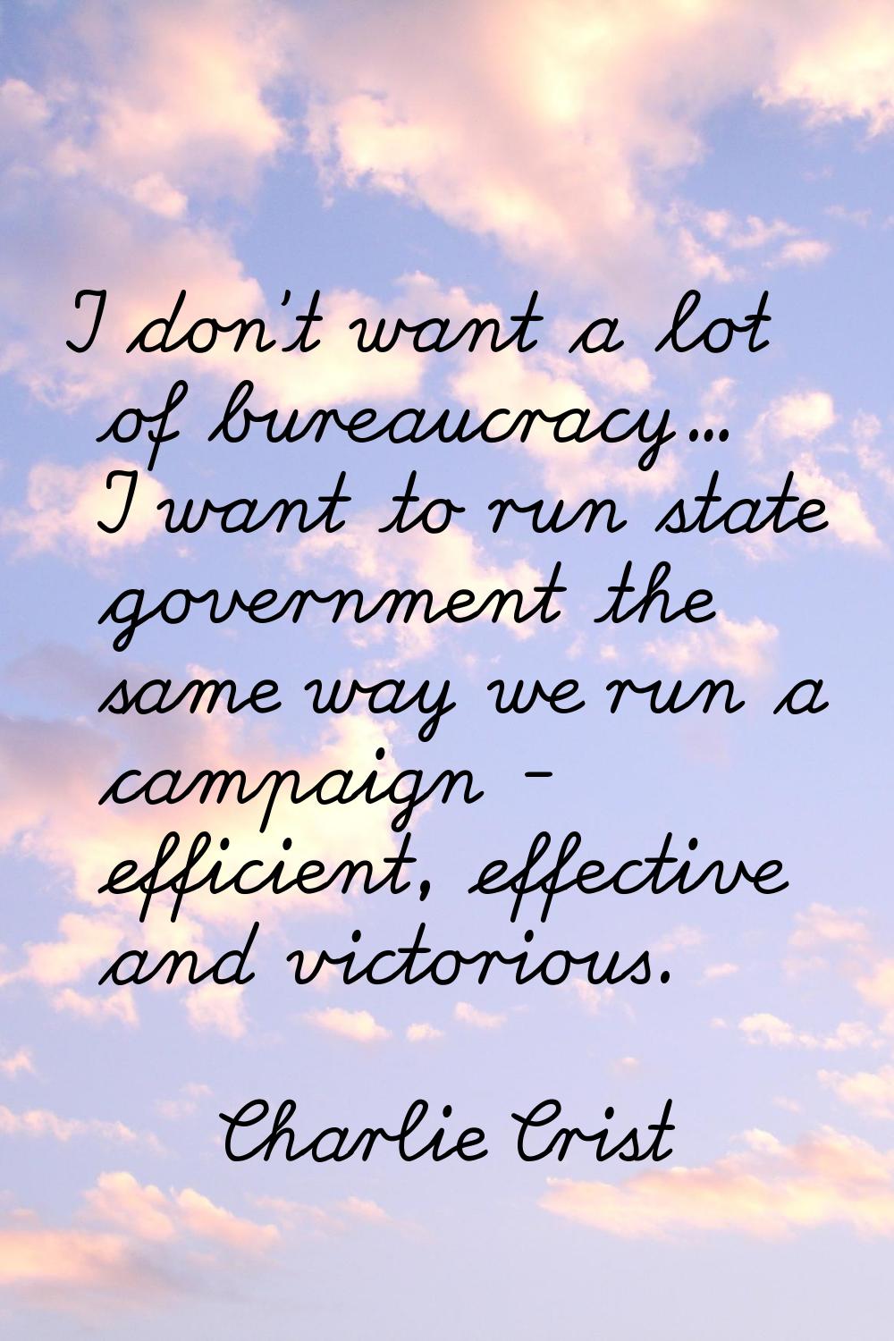 I don't want a lot of bureaucracy... I want to run state government the same way we run a campaign 