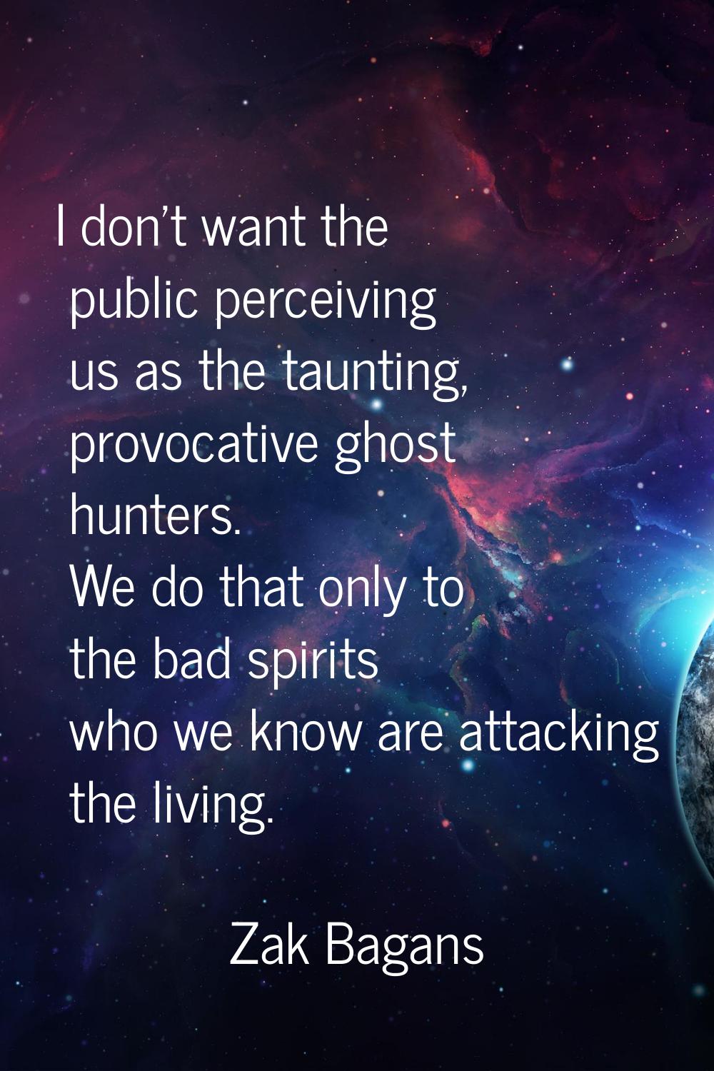 I don't want the public perceiving us as the taunting, provocative ghost hunters. We do that only t