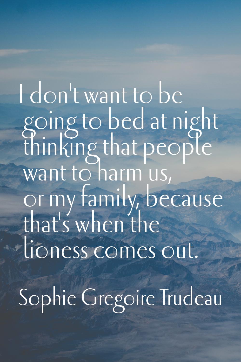 I don't want to be going to bed at night thinking that people want to harm us, or my family, becaus