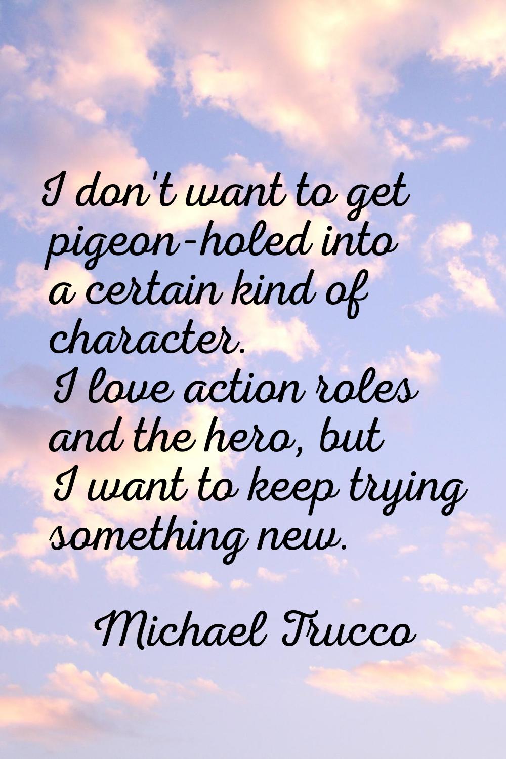 I don't want to get pigeon-holed into a certain kind of character. I love action roles and the hero