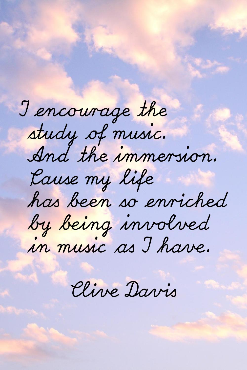I encourage the study of music. And the immersion. 'Cause my life has been so enriched by being inv