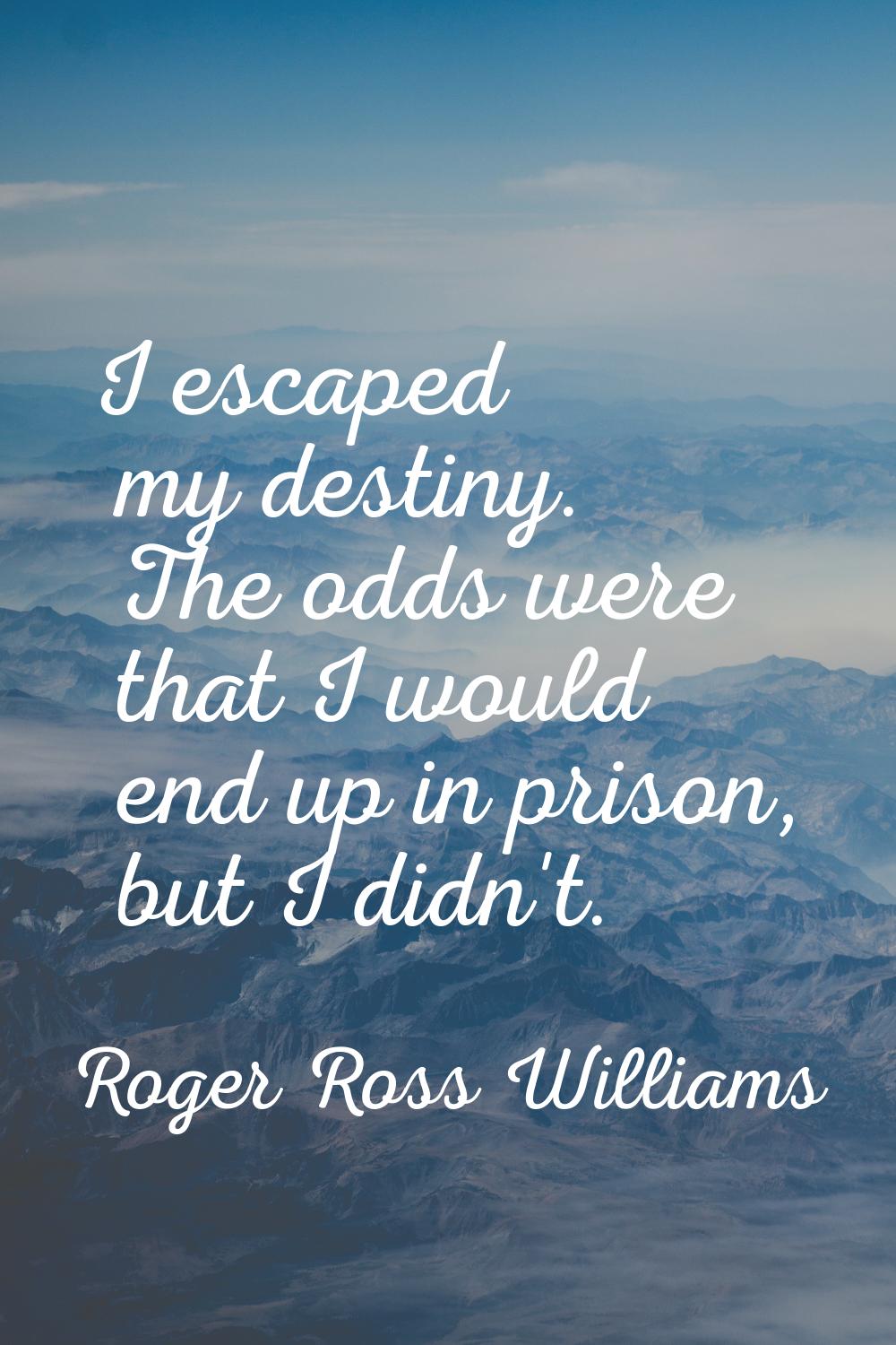 I escaped my destiny. The odds were that I would end up in prison, but I didn't.