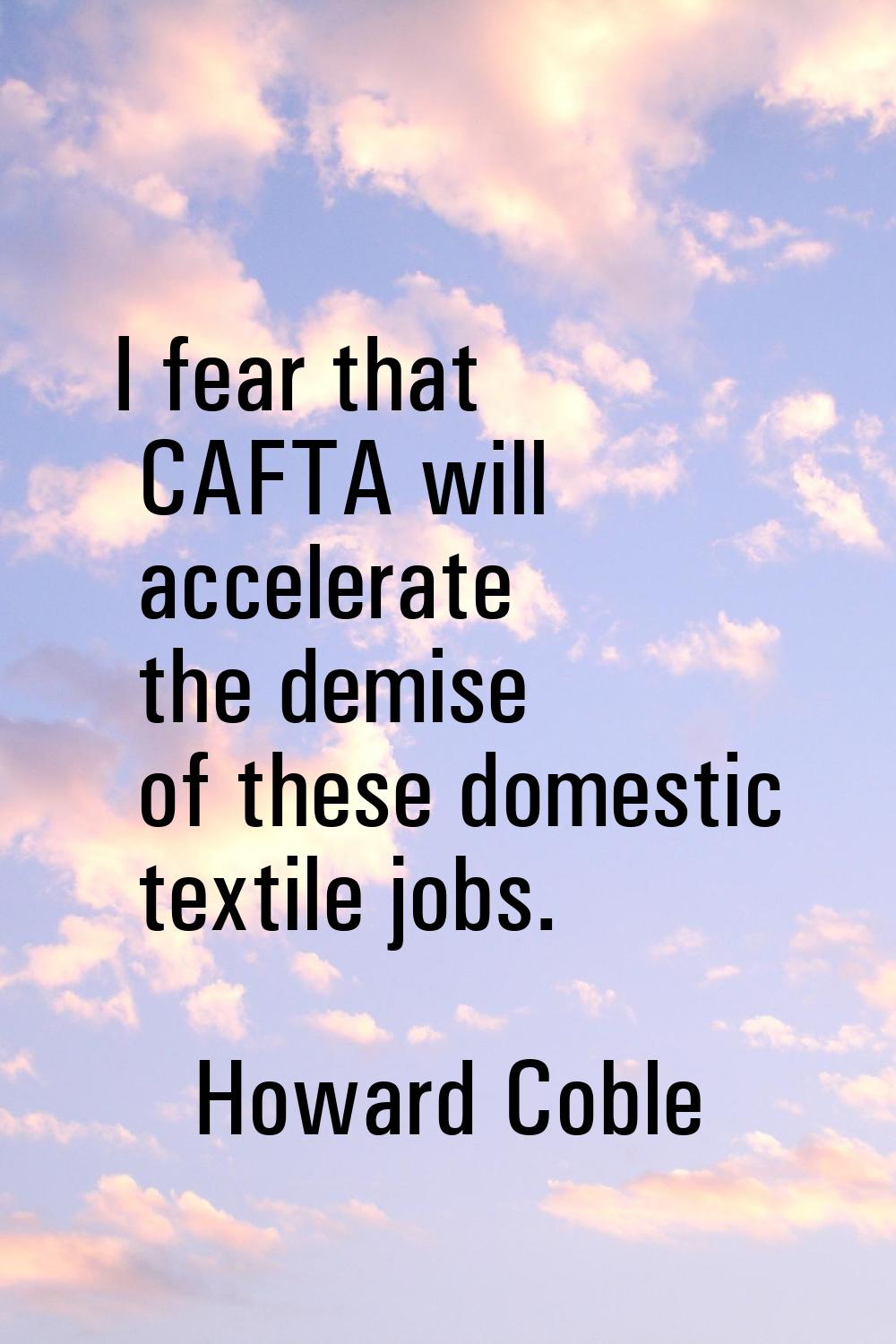 I fear that CAFTA will accelerate the demise of these domestic textile jobs.