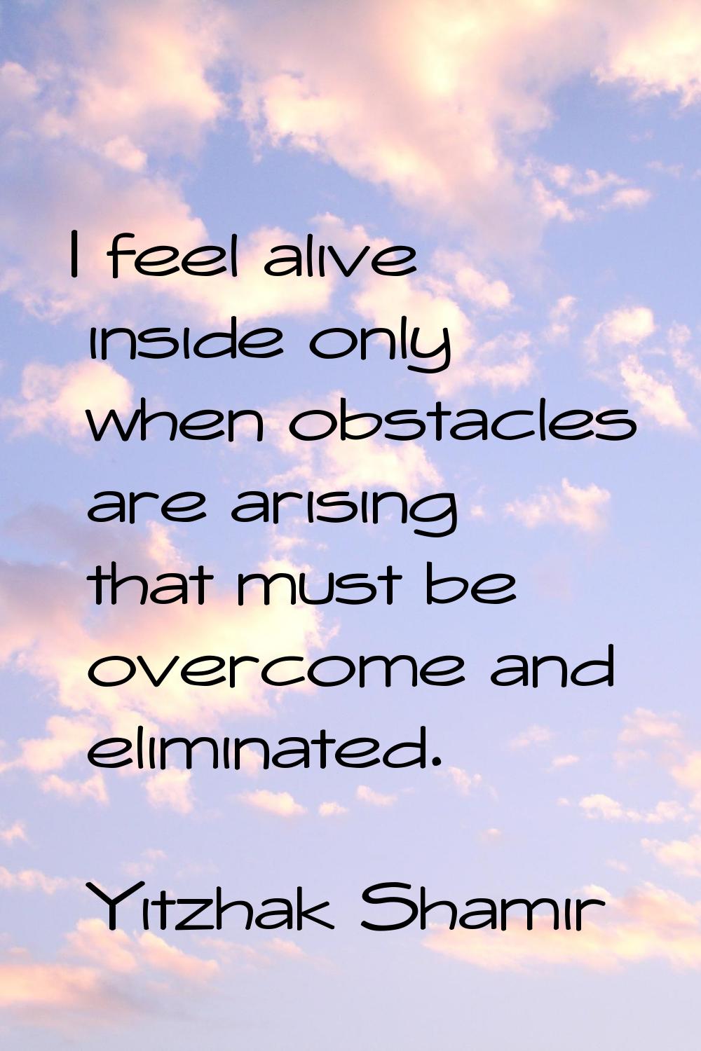 I feel alive inside only when obstacles are arising that must be overcome and eliminated.