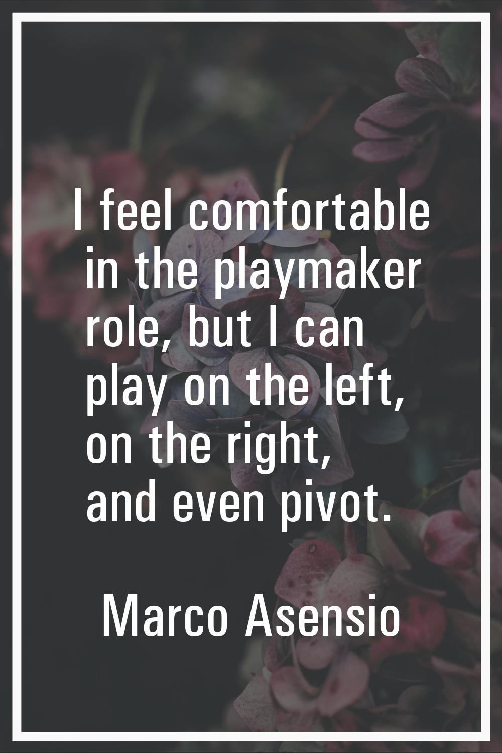 I feel comfortable in the playmaker role, but I can play on the left, on the right, and even pivot.