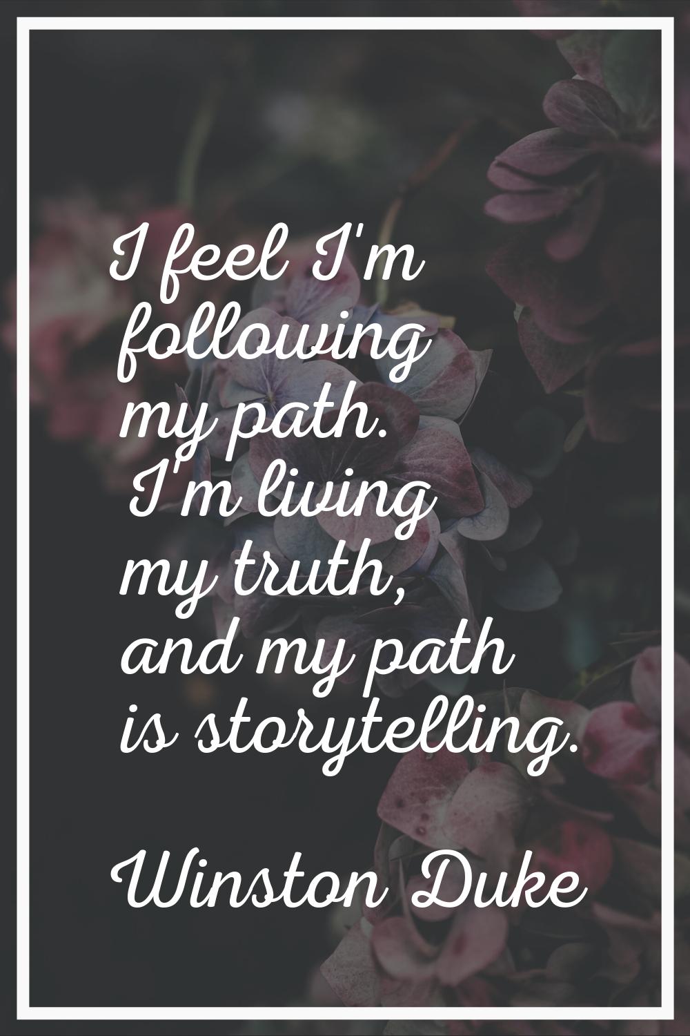 I feel I'm following my path. I'm living my truth, and my path is storytelling.