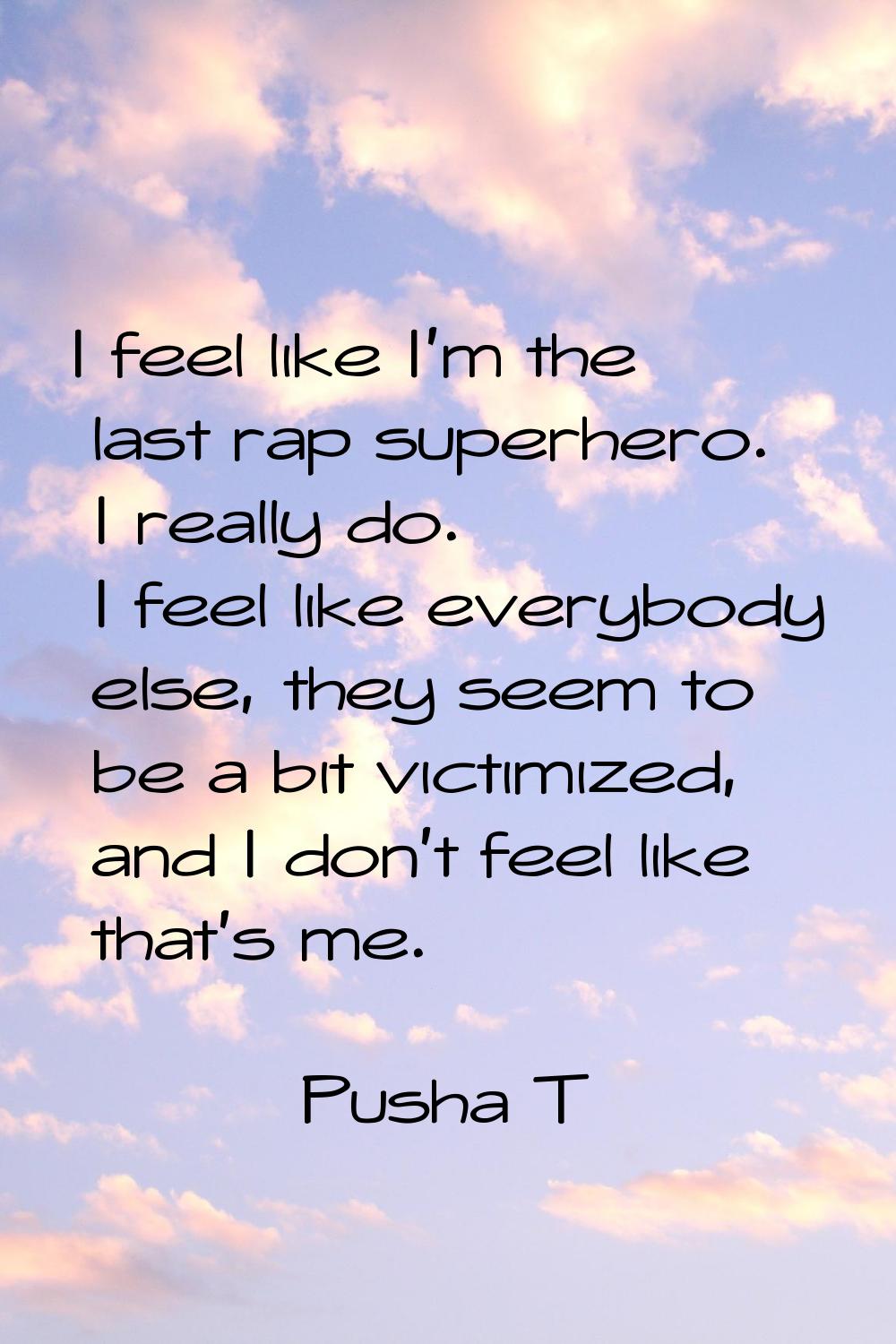 I feel like I'm the last rap superhero. I really do. I feel like everybody else, they seem to be a 