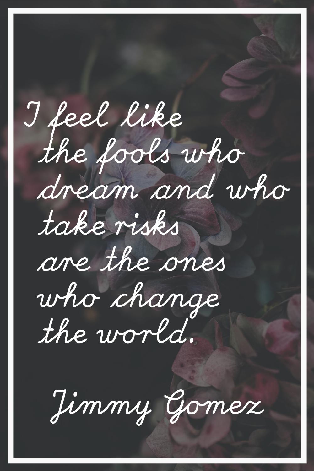 I feel like the fools who dream and who take risks are the ones who change the world.