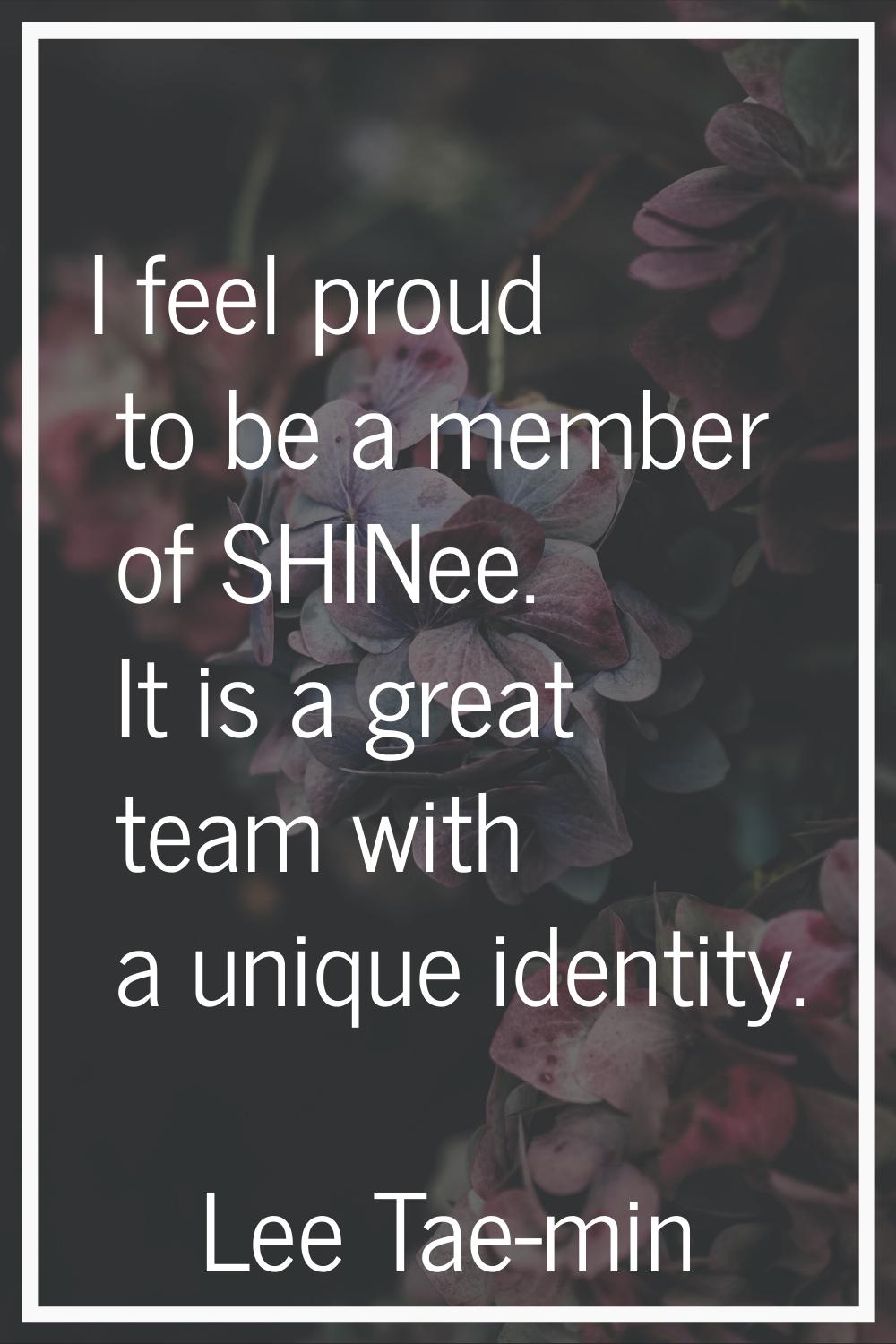 I feel proud to be a member of SHINee. It is a great team with a unique identity.