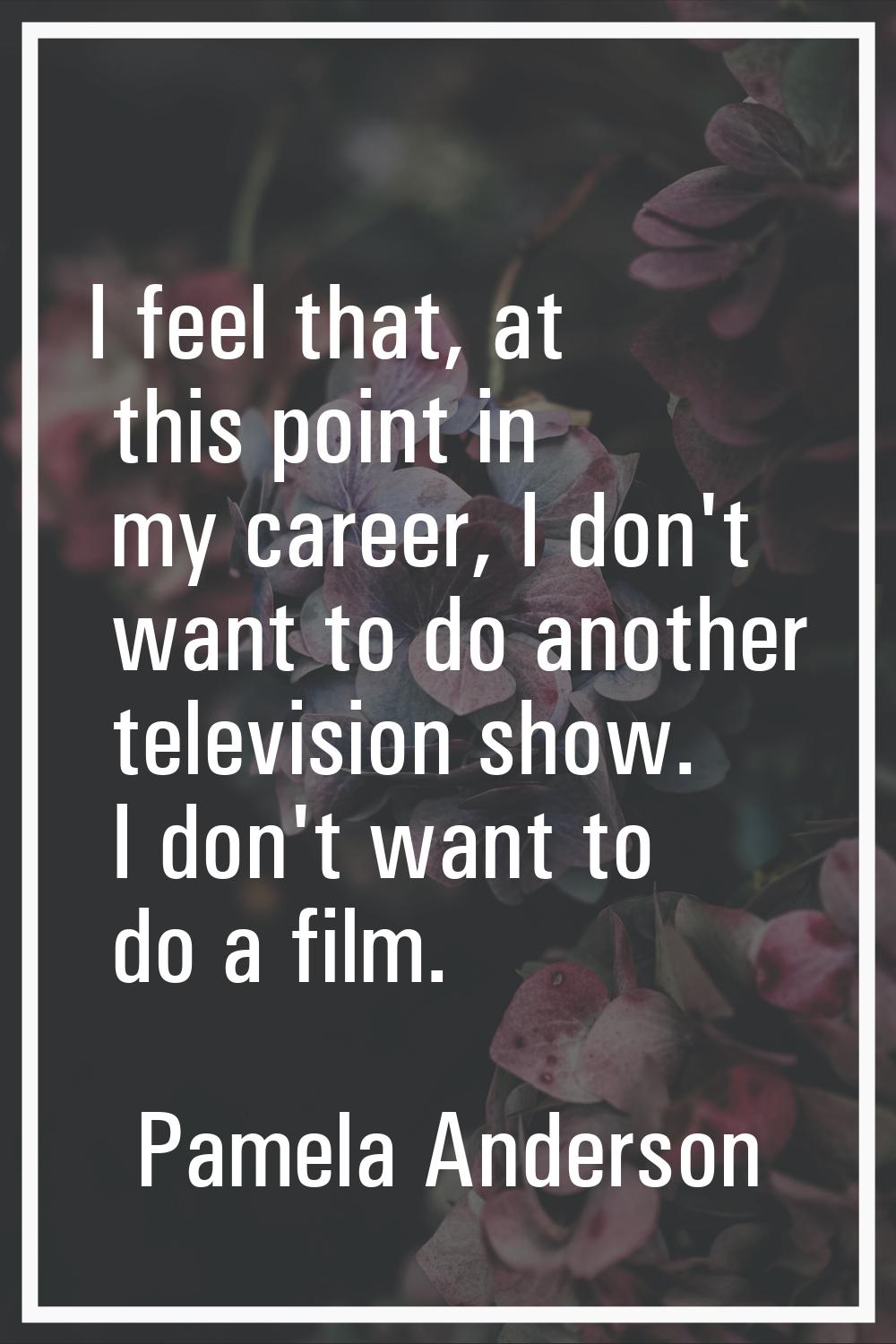 I feel that, at this point in my career, I don't want to do another television show. I don't want t