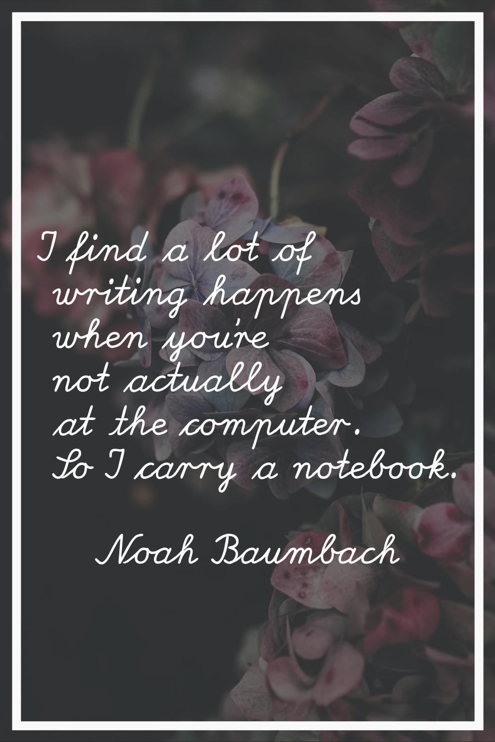 I find a lot of writing happens when you're not actually at the computer. So I carry a notebook.