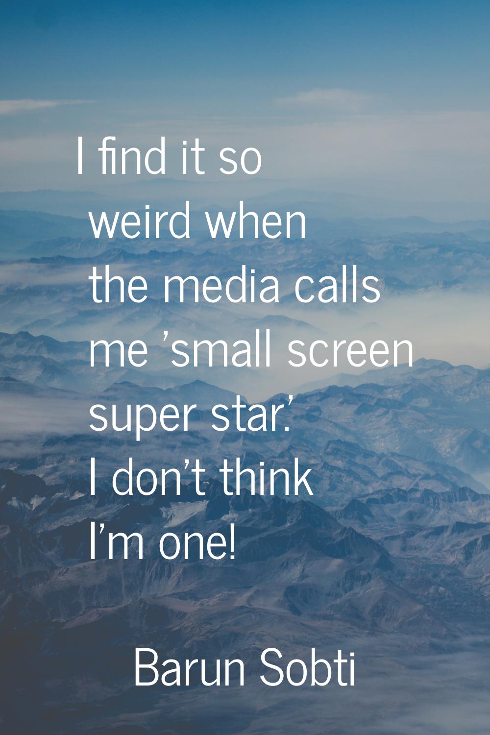 I find it so weird when the media calls me 'small screen super star.' I don't think I'm one!