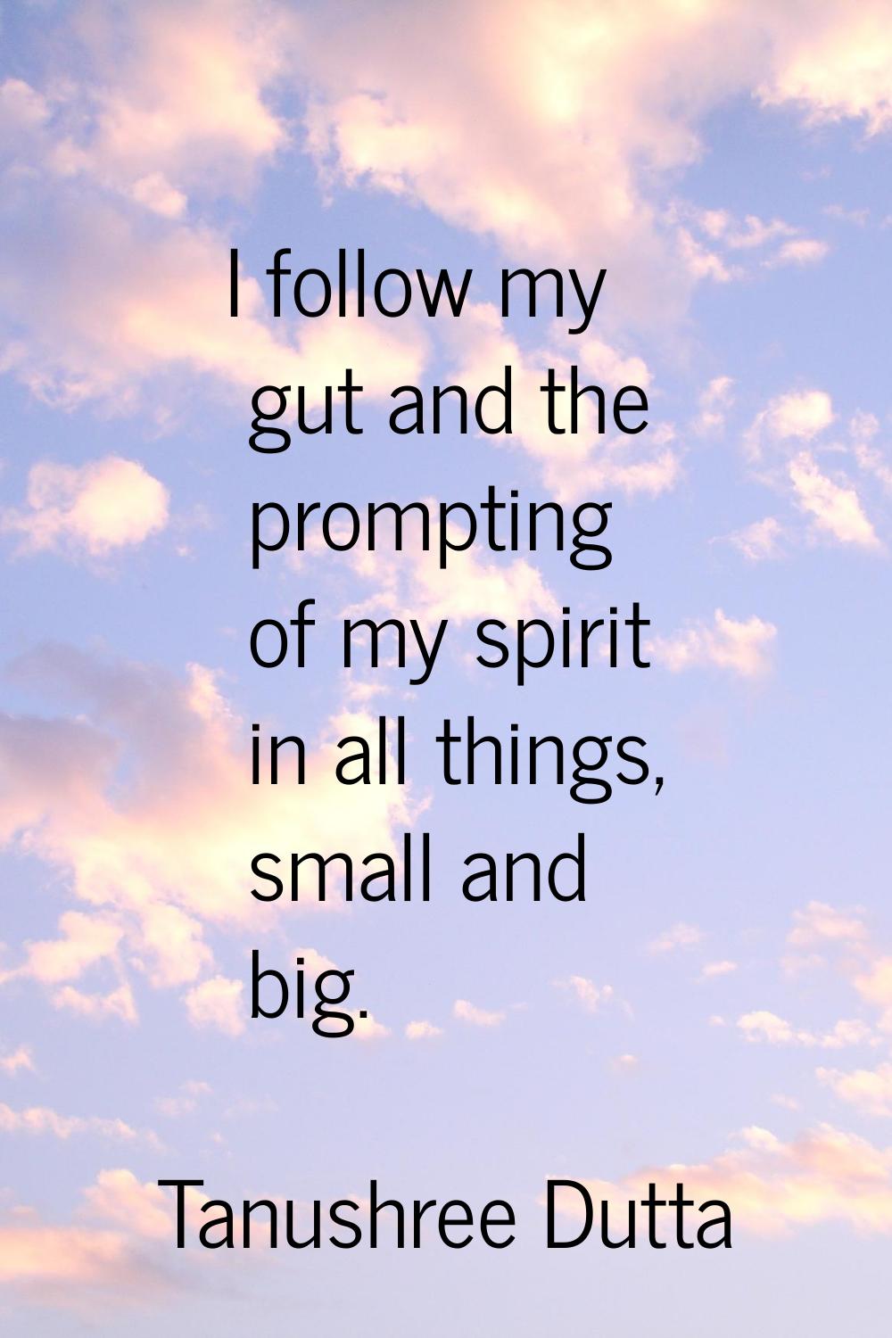I follow my gut and the prompting of my spirit in all things, small and big.