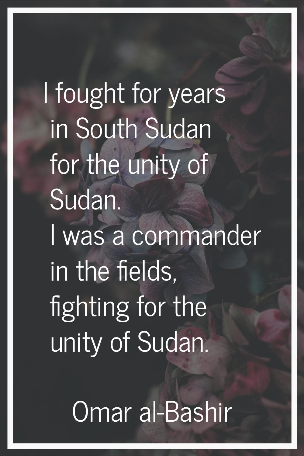 I fought for years in South Sudan for the unity of Sudan. I was a commander in the fields, fighting