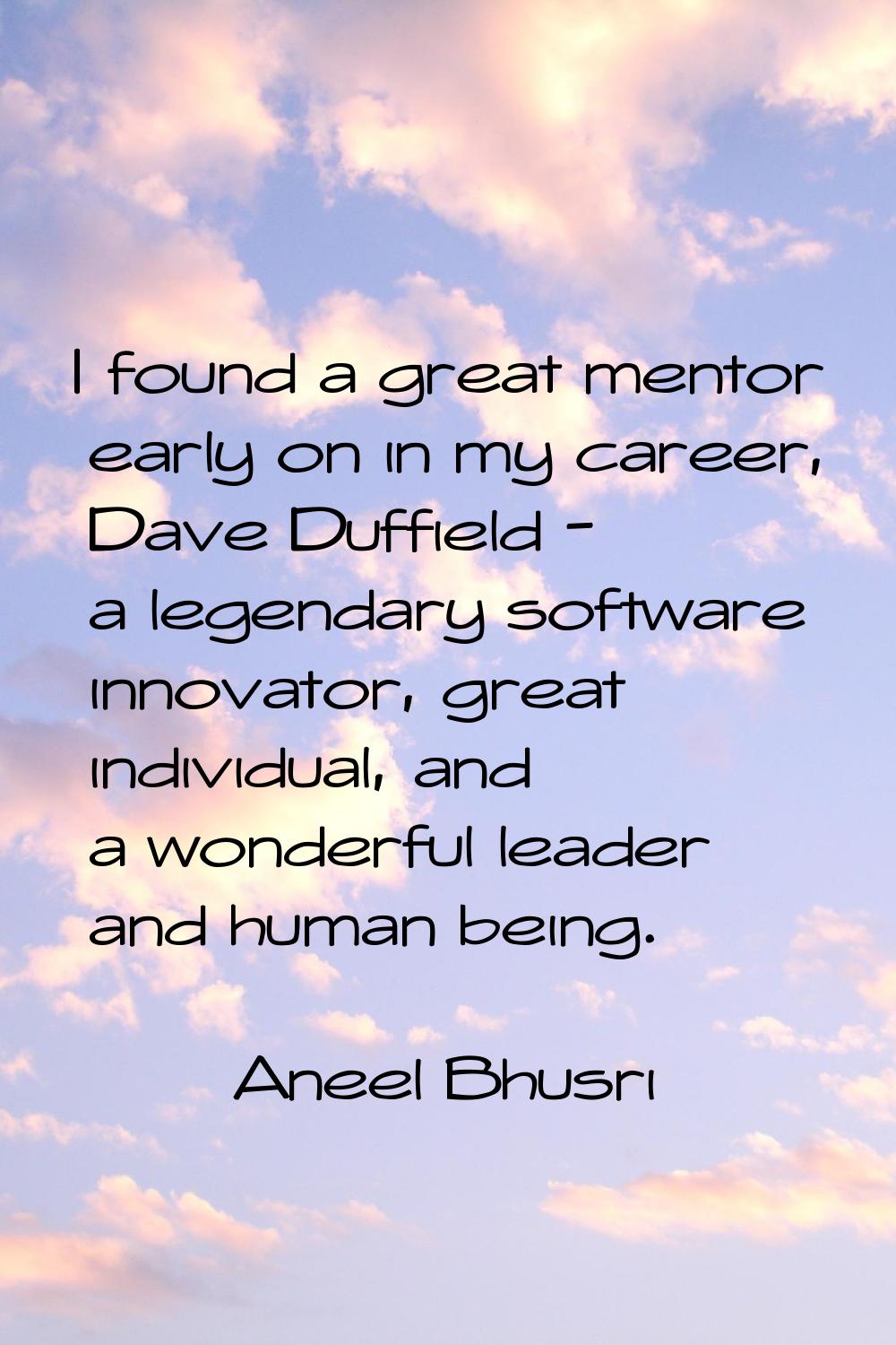 I found a great mentor early on in my career, Dave Duffield - a legendary software innovator, great