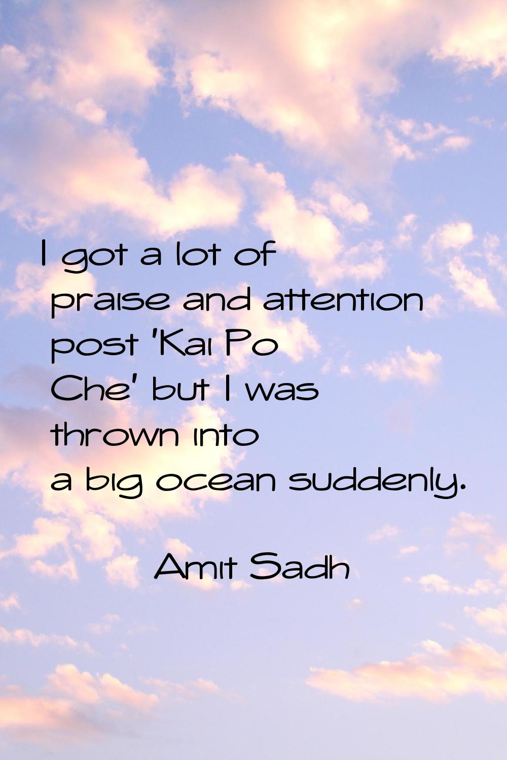 I got a lot of praise and attention post 'Kai Po Che' but I was thrown into a big ocean suddenly.