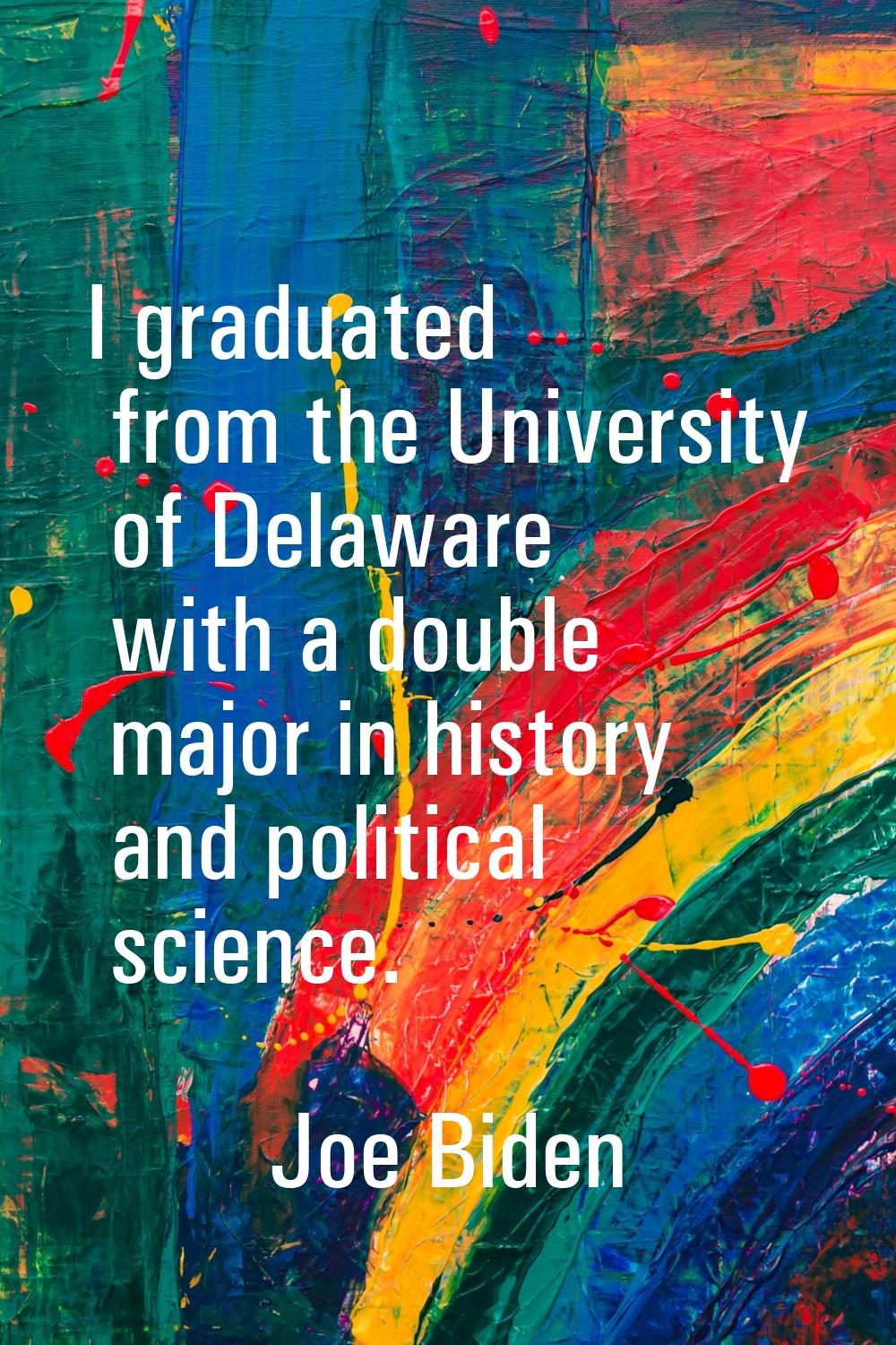 I graduated from the University of Delaware with a double major in history and political science.