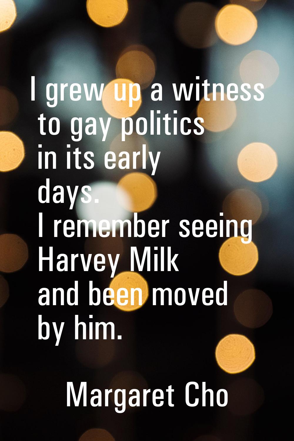 I grew up a witness to gay politics in its early days. I remember seeing Harvey Milk and been moved