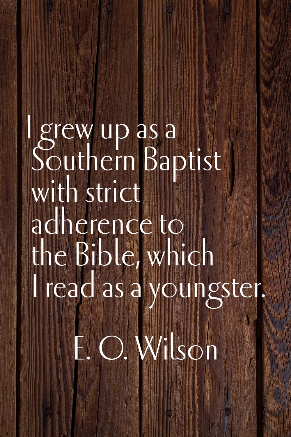 I grew up as a Southern Baptist with strict adherence to the Bible, which I read as a youngster.