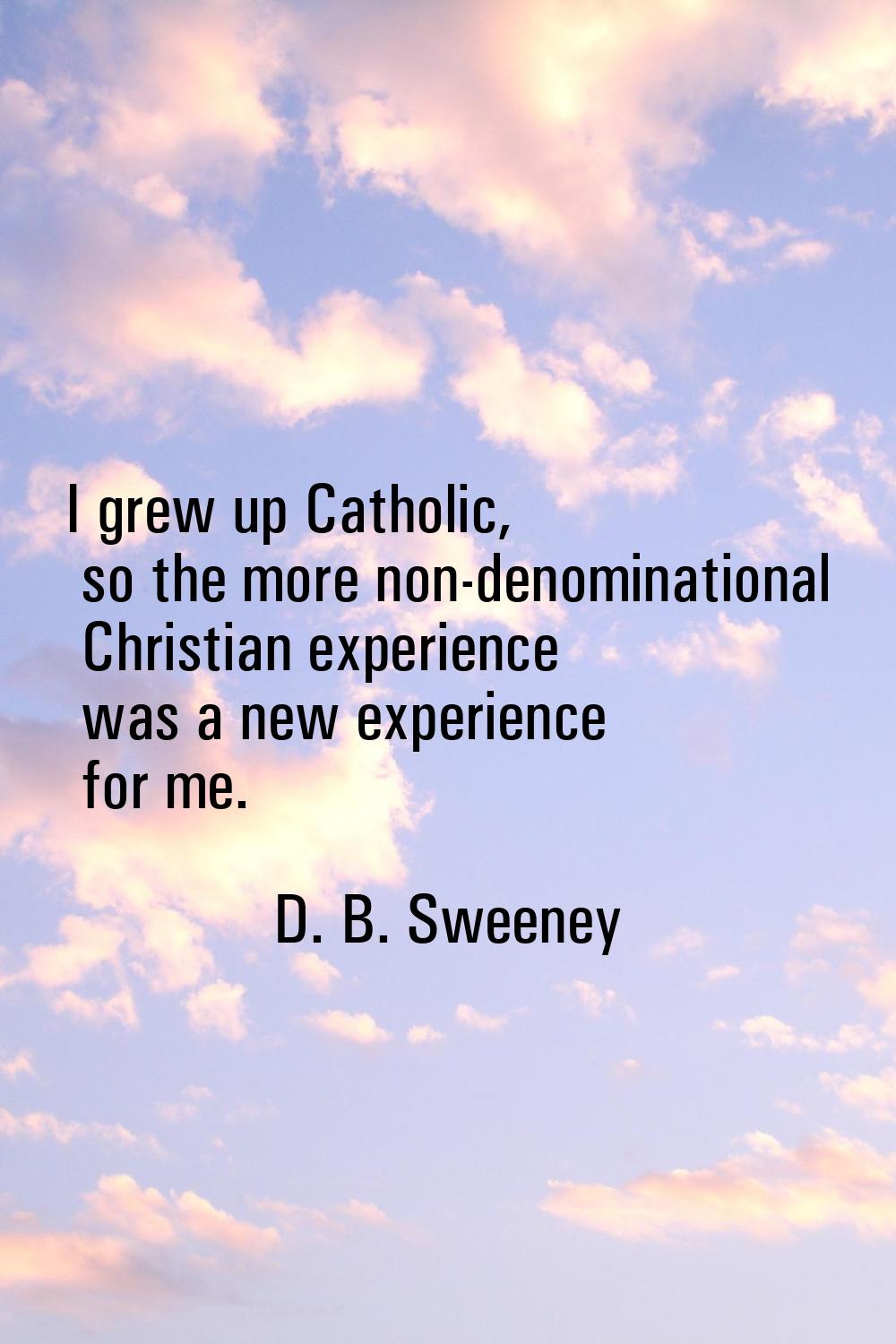 I grew up Catholic, so the more non-denominational Christian experience was a new experience for me